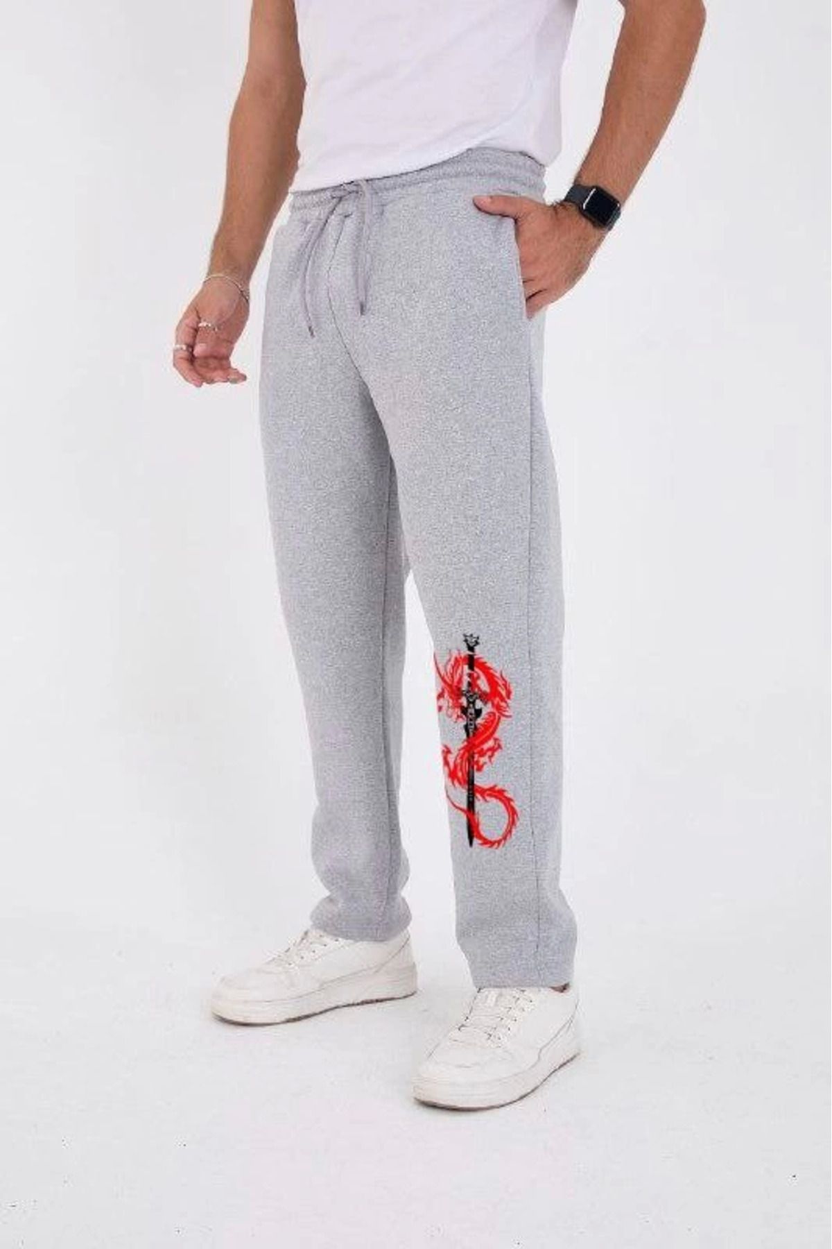 Pink Stil Kışlık Üç İplik Baskılı Eşofman Pantolon - Gri