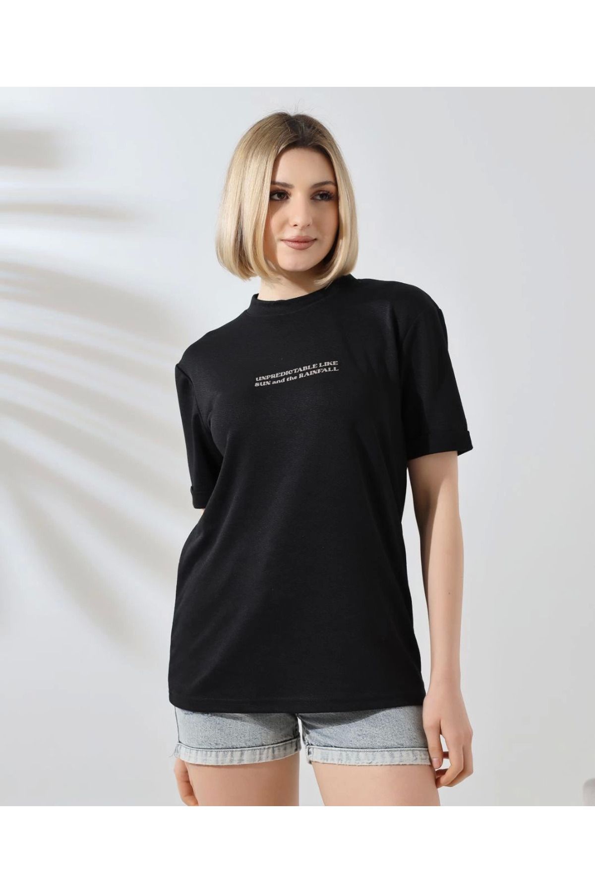 Vemora Unisex Bisiklet Yaka Baskılı Slim Fit T-Shirt - Siyah