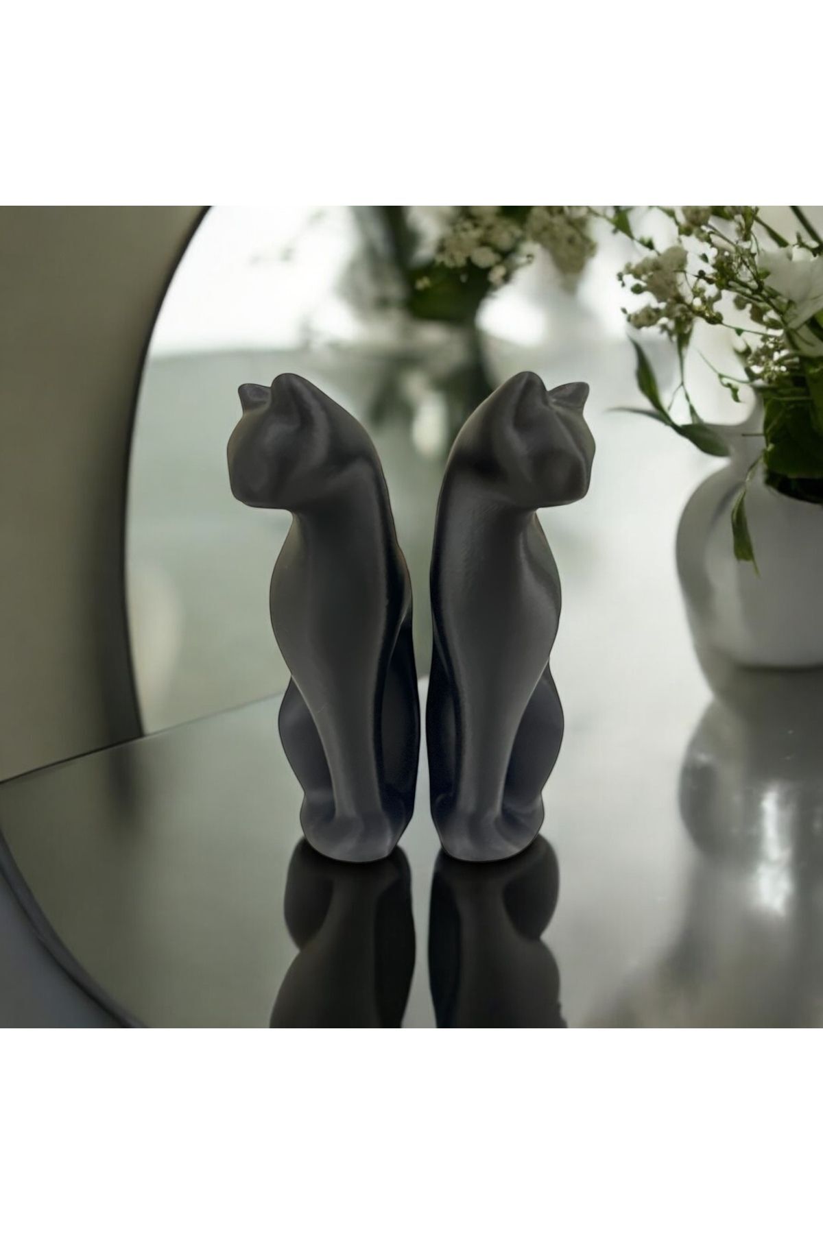 teknotrust siyah dekoratif kedi, ikili siyah kedi,salon ofis dekoru 18 cm biyoplastik