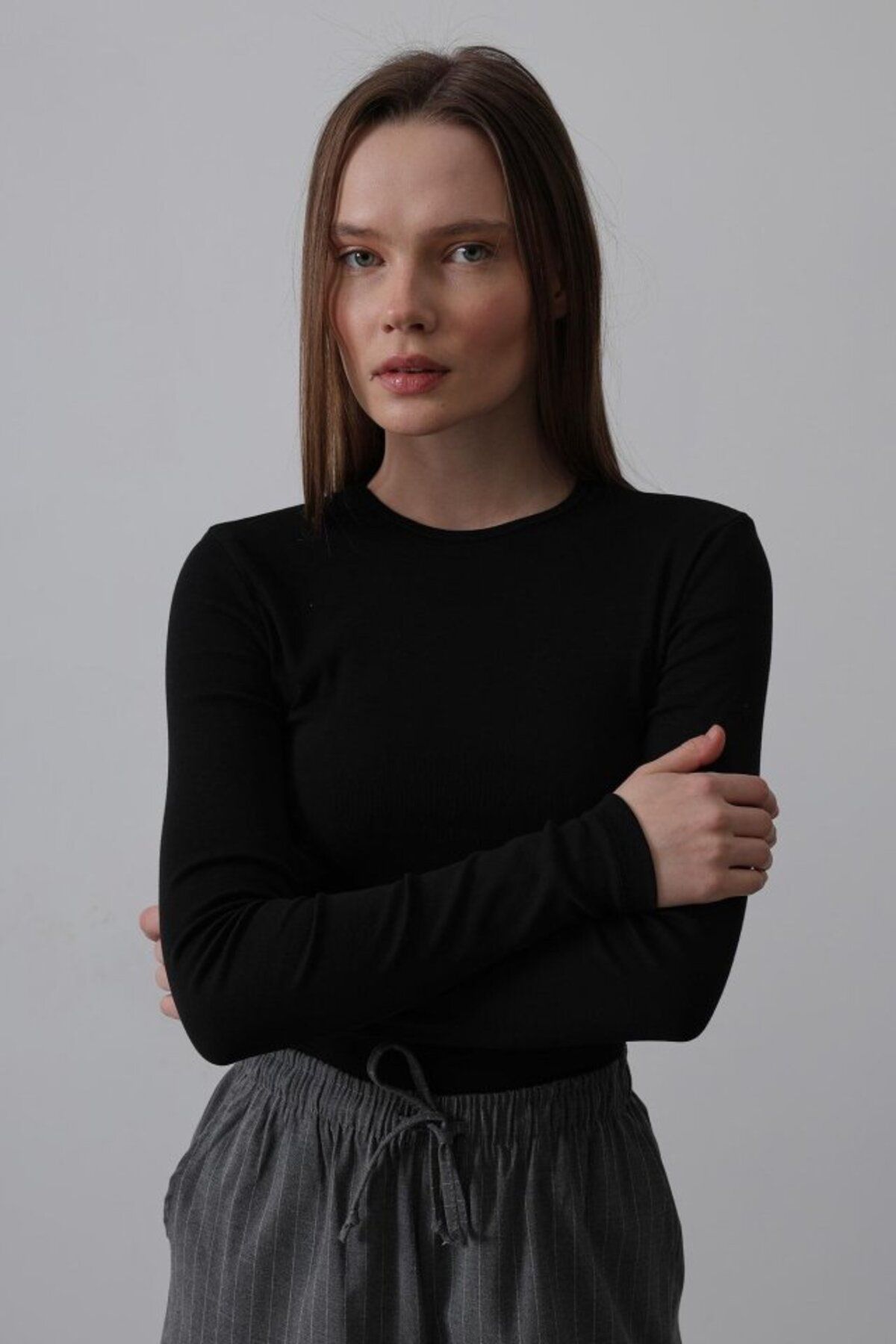 KAZAK Uzun Kol Crop Top - Siyah