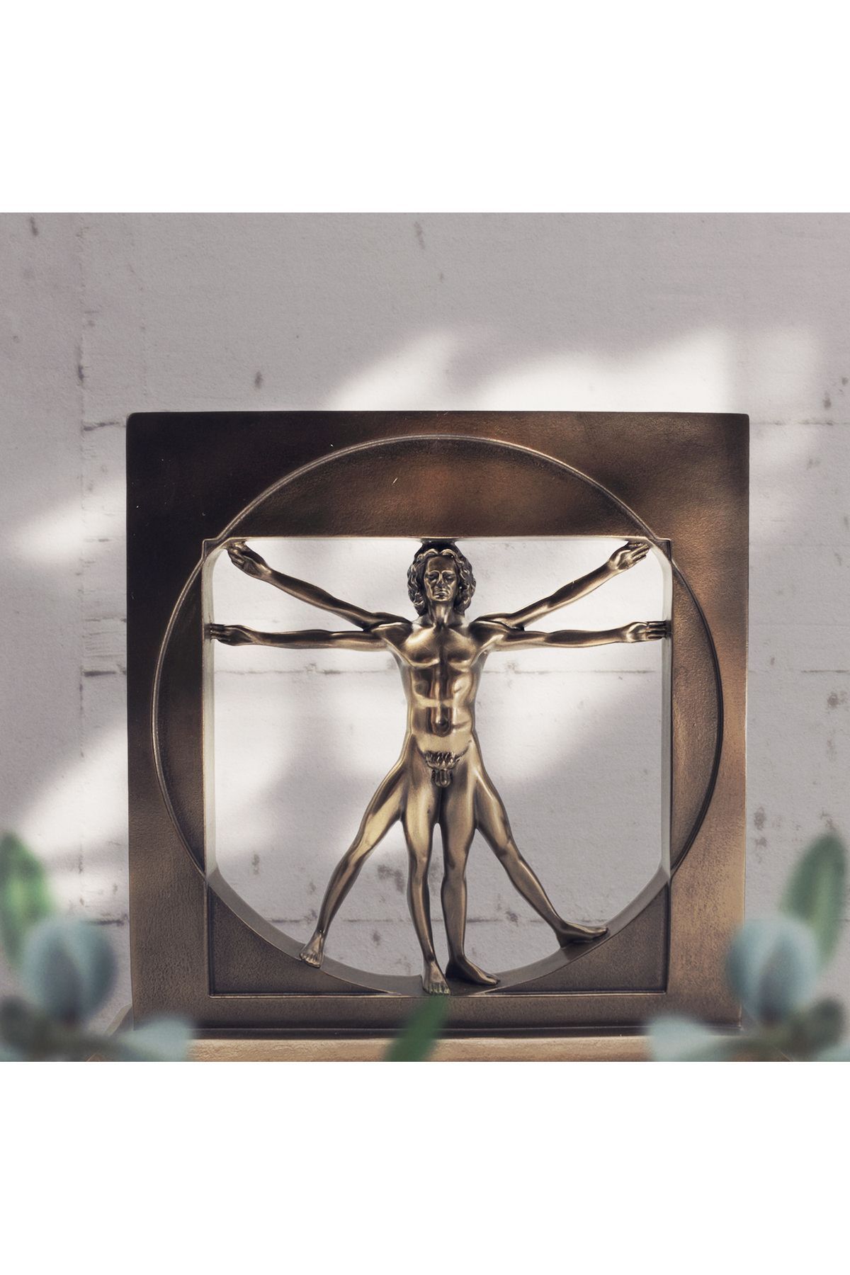 teknotrust Veronese Leonardo da Vinci Vitruvian Erkek Heykel, Bronz El Boyaması 22x4x22 cm