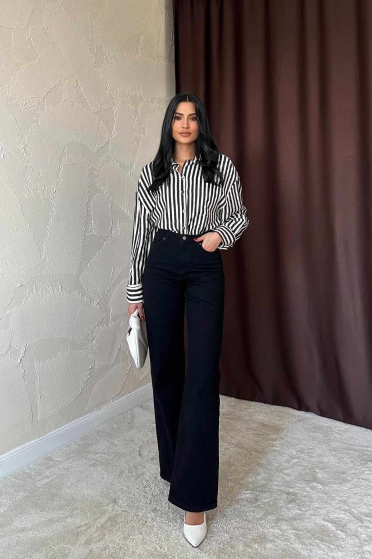 velmorafashion Siyah Çizgili Gömlek