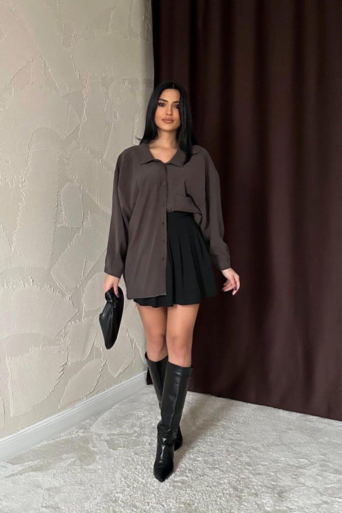 velmorafashion Antrasit Salaş Gömlek