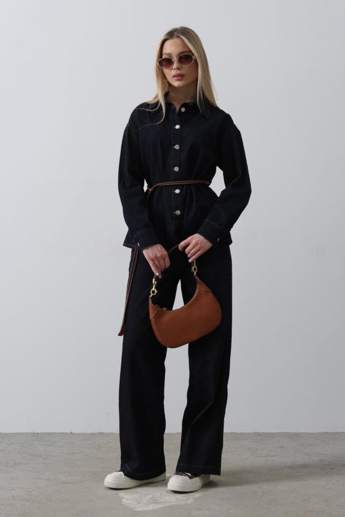 velmorafashion Kemerli Denim Takım - Mavi