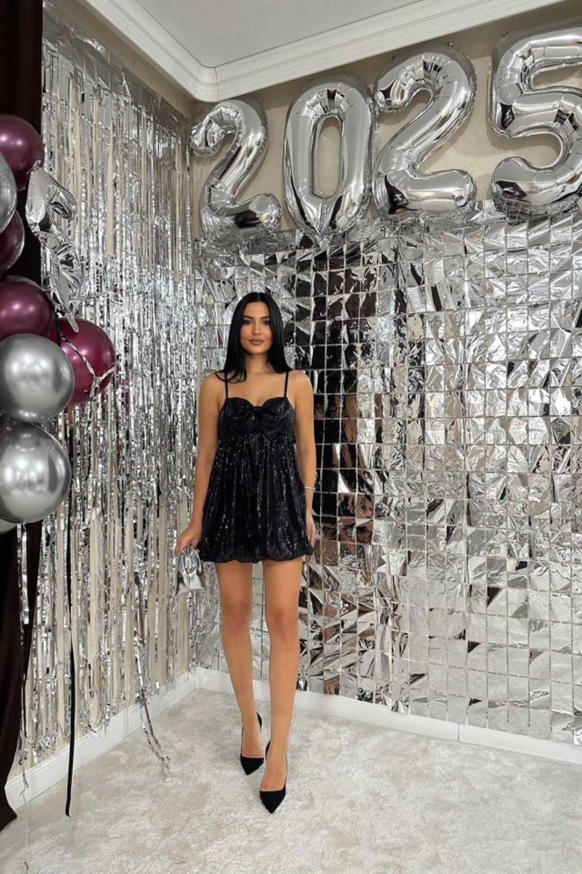 jupiter global bazaar Siyah Önü Fiyonklu Balon Elbise