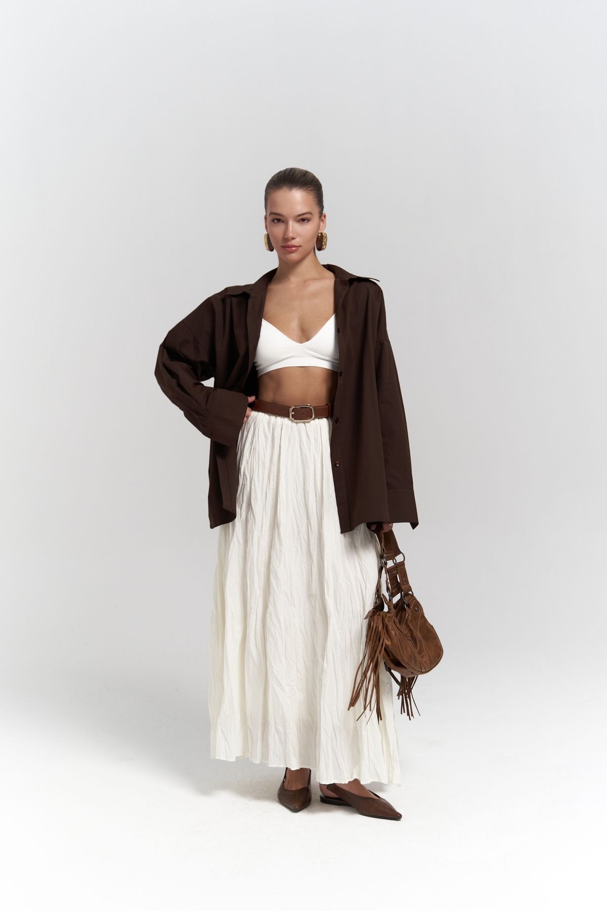 Mai-Cămașă maro oversize Phoebe 2