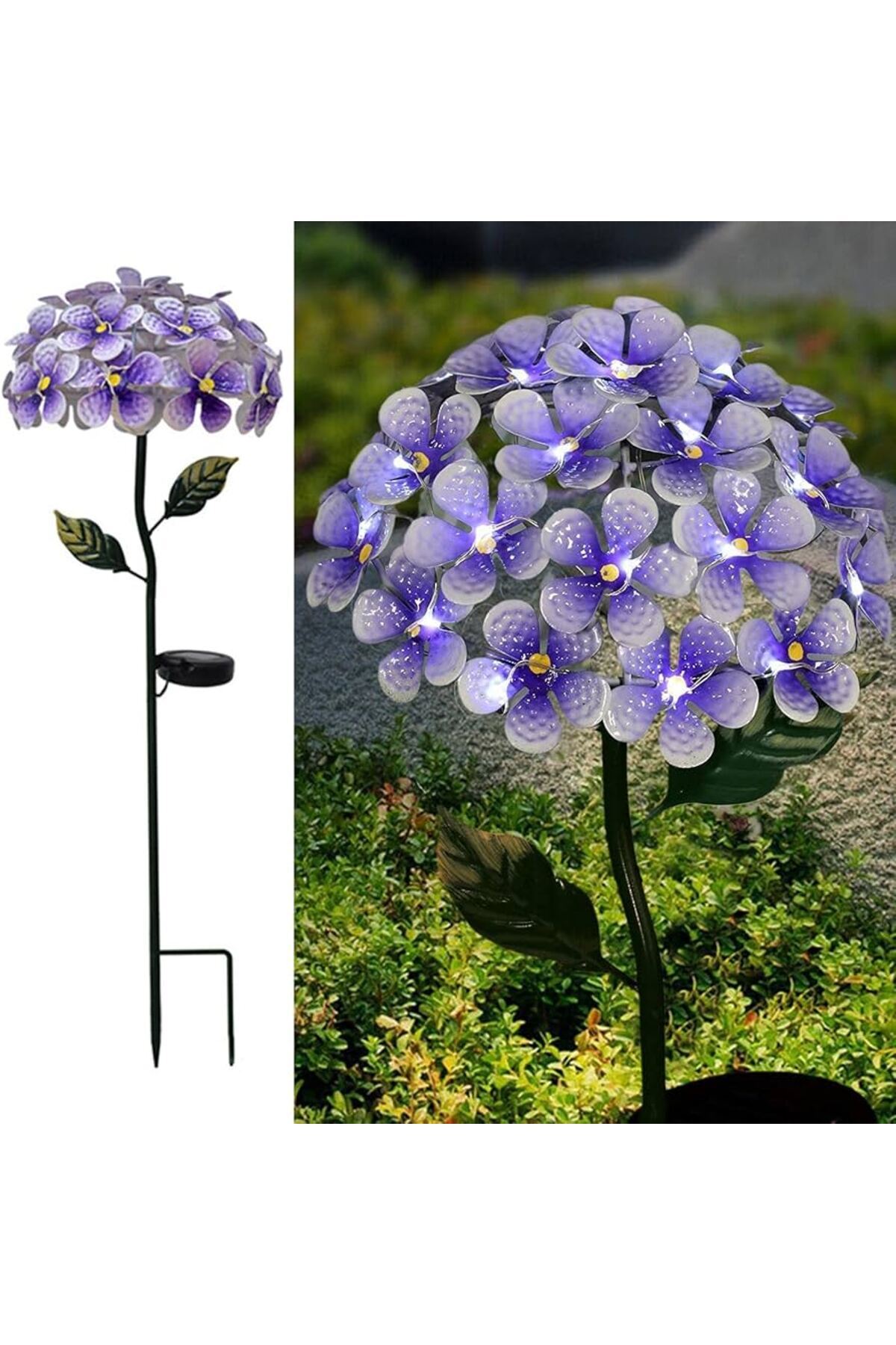 SD WORKS Güneş Enerjili Mor Ortanca Çiçeği Bahçe Balkon Teras Dekoratif Led Aydınlatma Solar Hydrangea Light