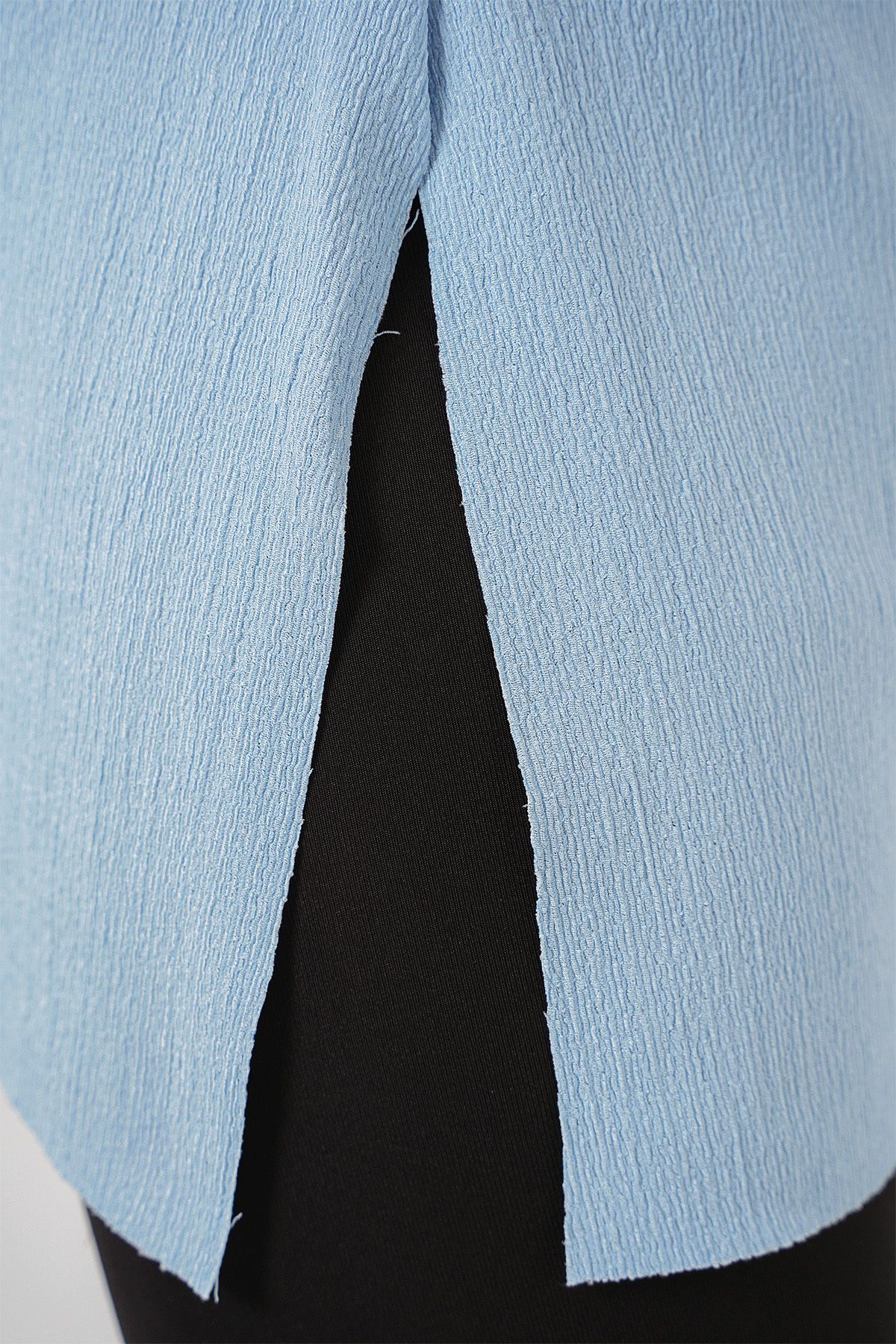 Bigdart-Blue 4332 Knitted T-Shirt with Side Slits 4