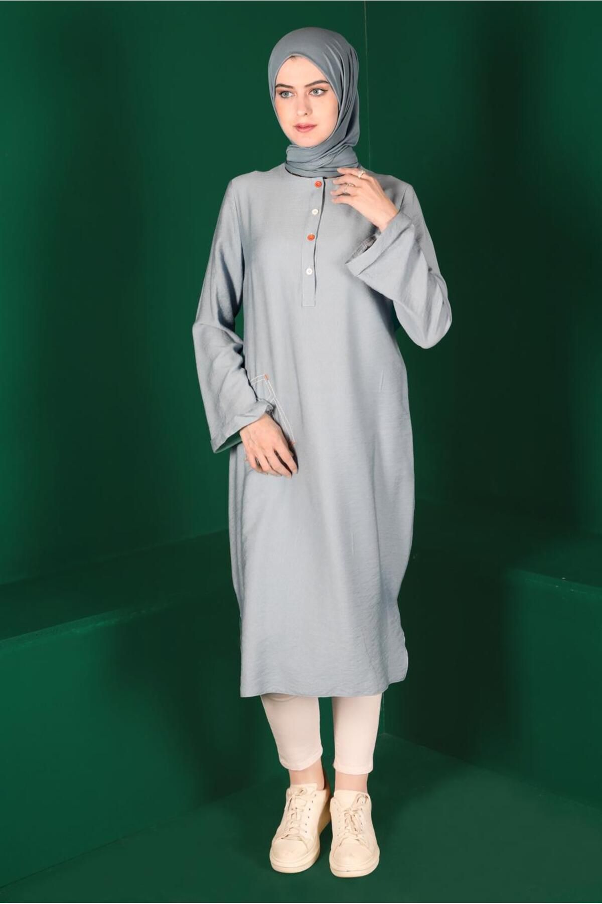 تونیک بلند دکمه دار رنگی 42914 Alvina