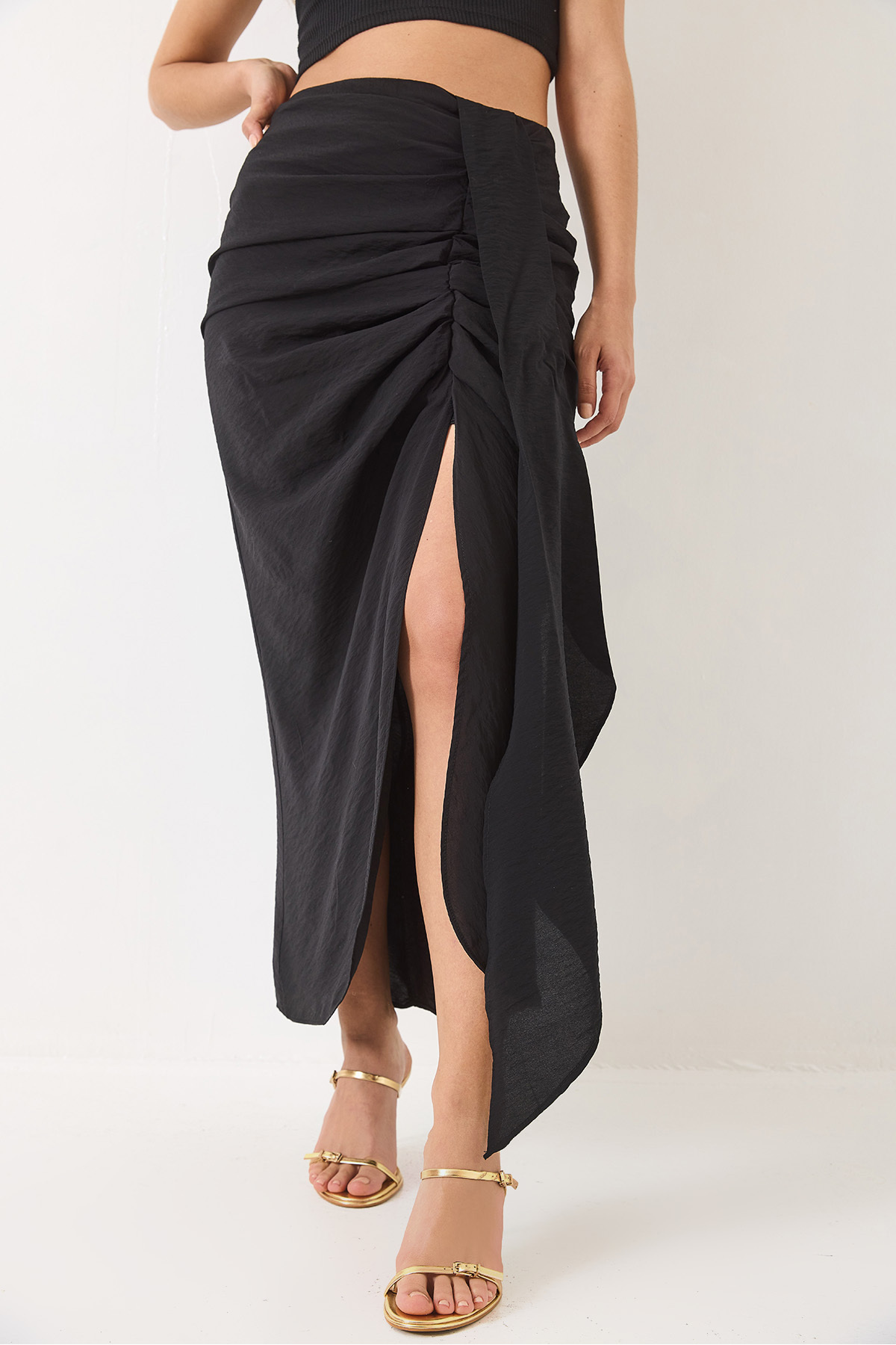 Bianco Lucci-Women's Back Gathered Slit Detailed Lined Skirt 241041 60282011 2