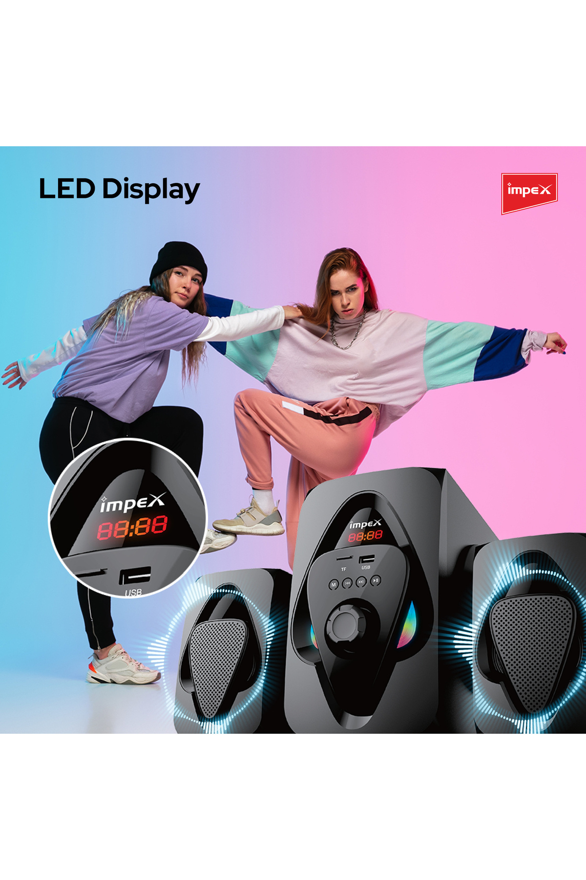 İMPEX-Micro R1 2.1 Channel Multimedia Speaker- Ht 2115 System 2000 W Pmpo Rms Power, 4-inch Subwoofer 4