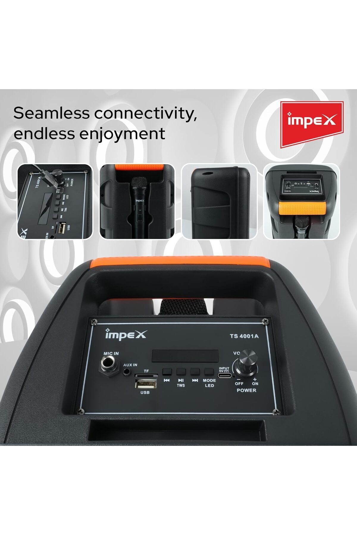 İMPEX-8 Inch Portable Trolley Bluetooth Speaker Ts4001a - 800w Pmpo, Wireless Mic, Led Display & Light 3