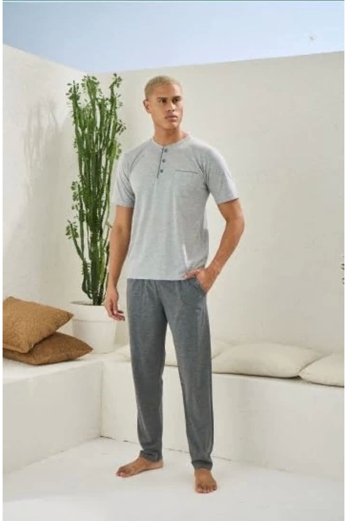 Nemere Kocabey 2090 Erkek Midi Yaka Pijama Takım