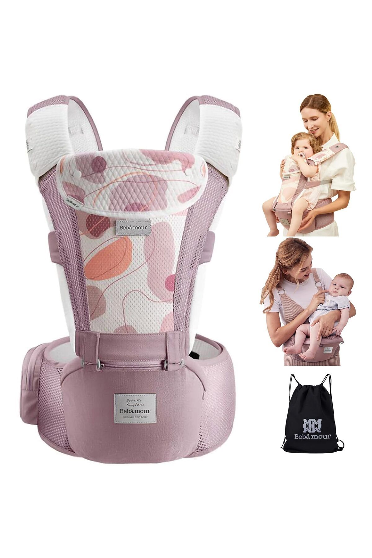 Bebamour 6'sı 1 Arada Ergonomik Bebek Taşıyıcı, Air Mesh, 0-36 Ay