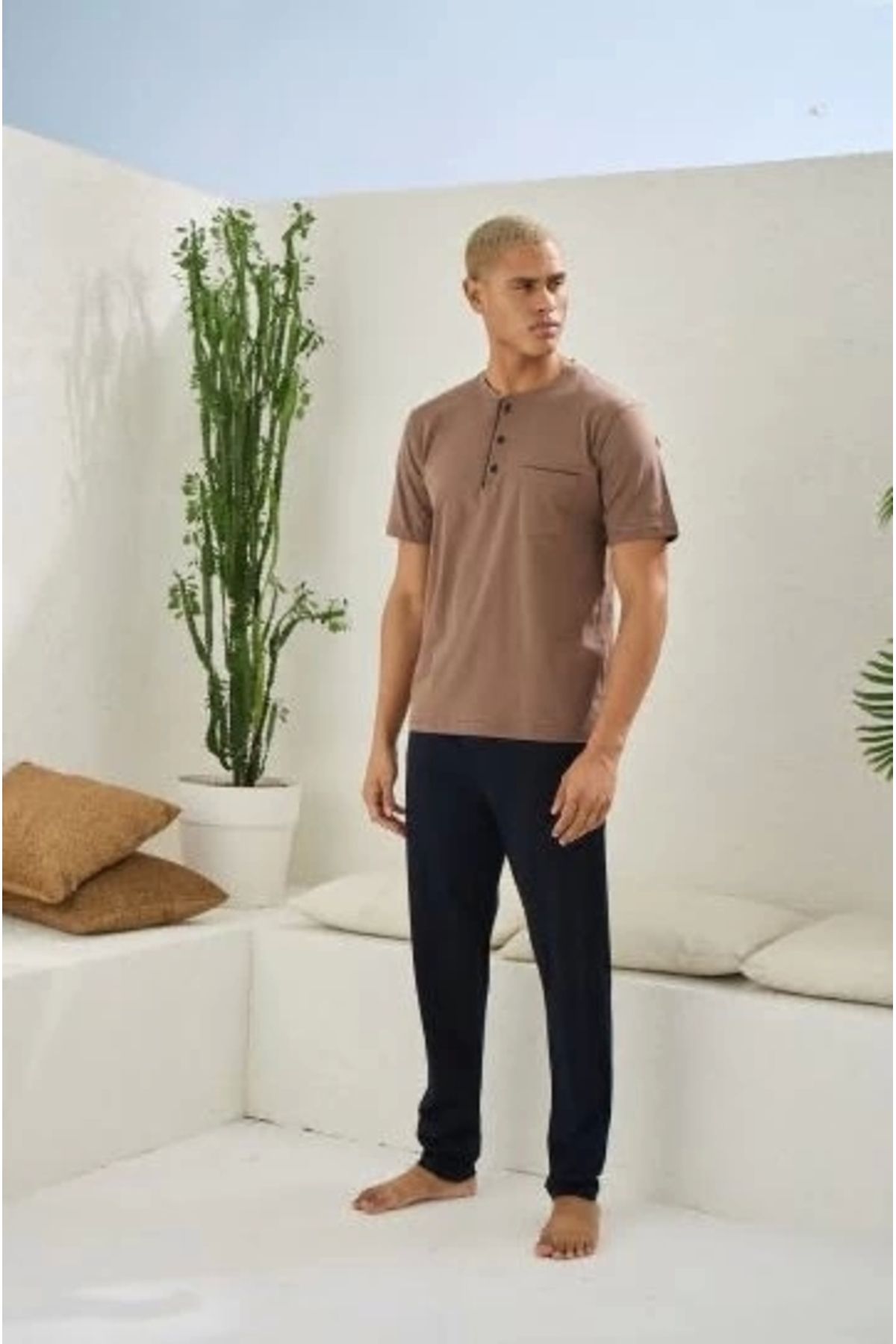Nemere Kocabey 2090 Erkek Midi Yaka Pijama Takım