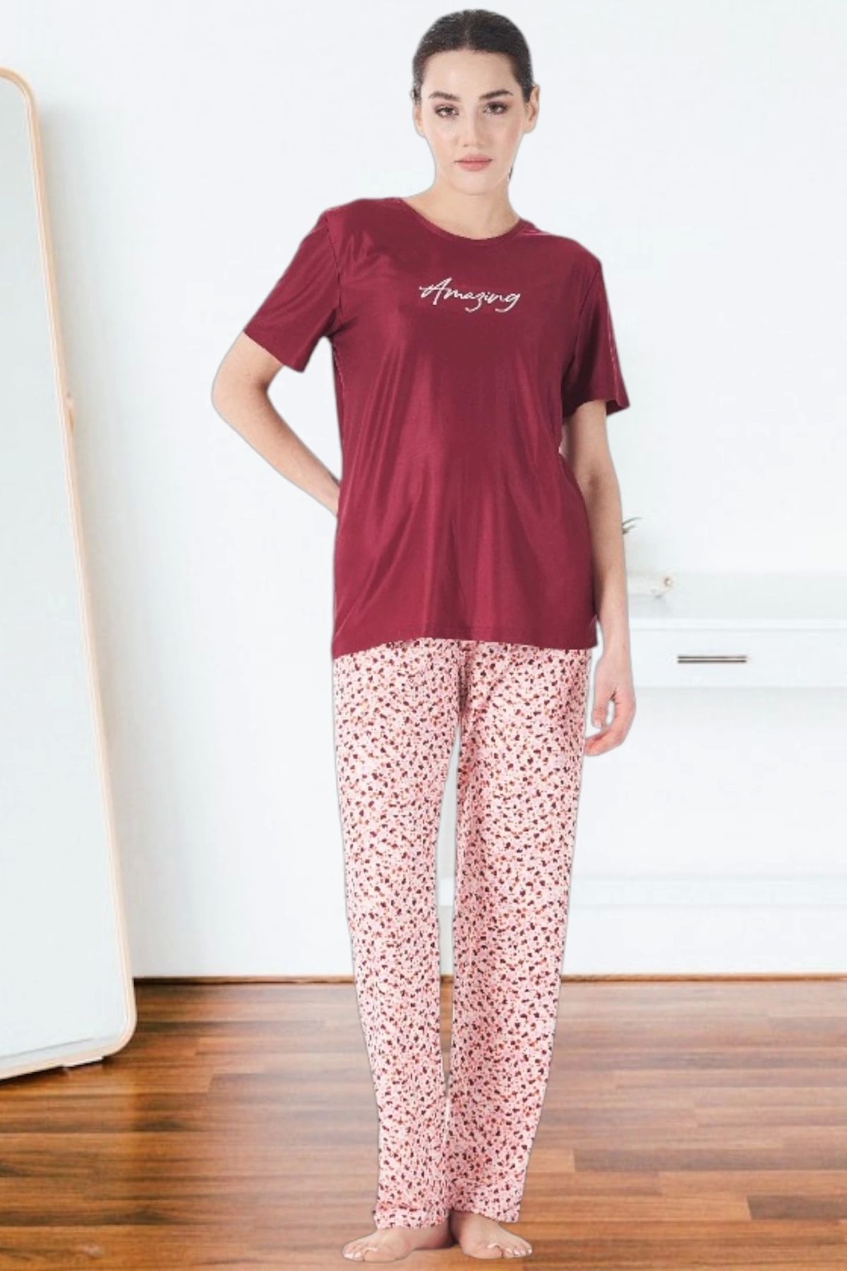 Nemere Estiva 25165 Kadın Marla Çiçekli Kısa Kol Pijama Takımı