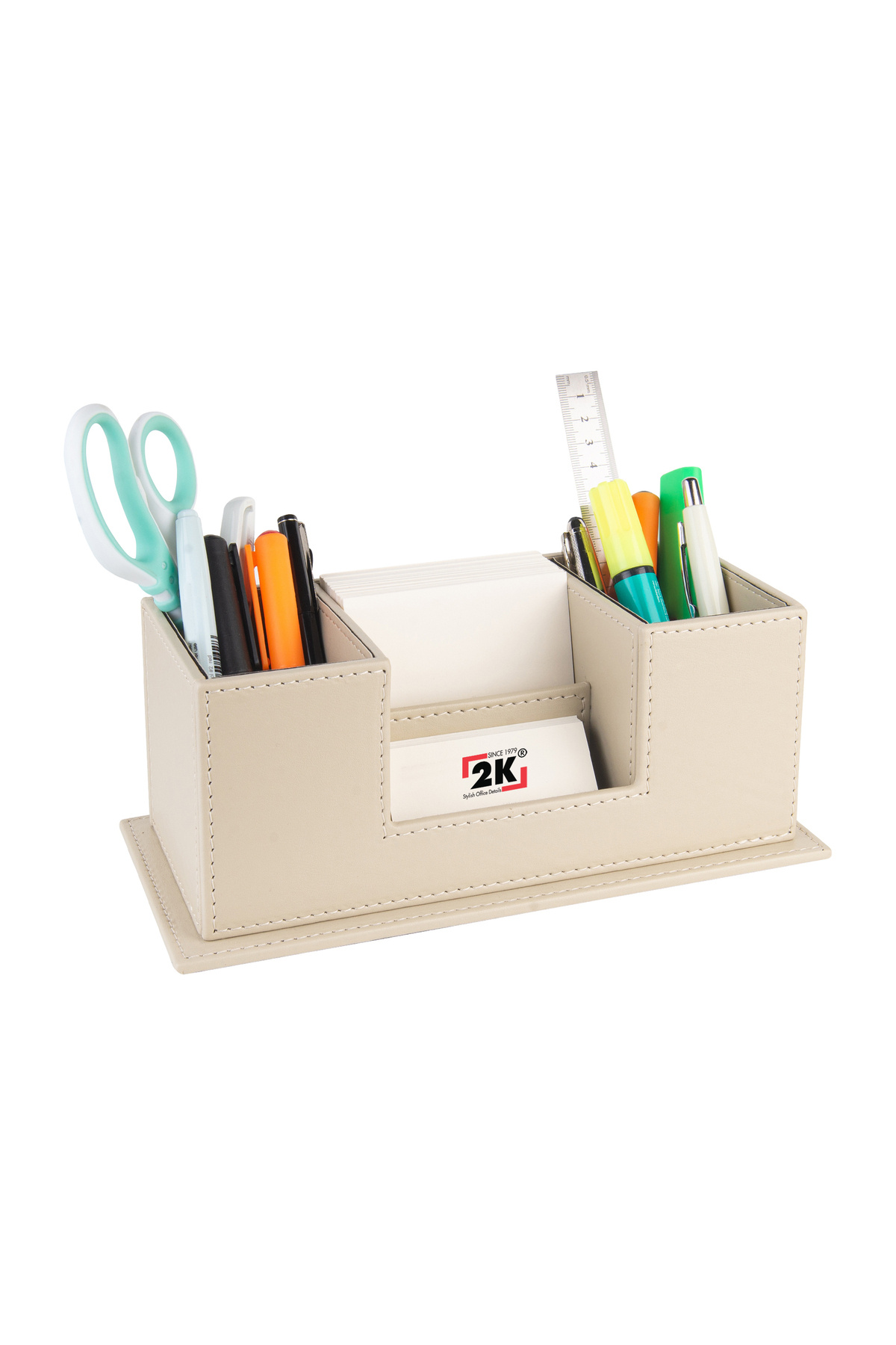2K Masaüstü Deri Organizer Kalemlik 4 Gözlü Desktop Organizer Rainbow Vegan 10x12x25 cm.