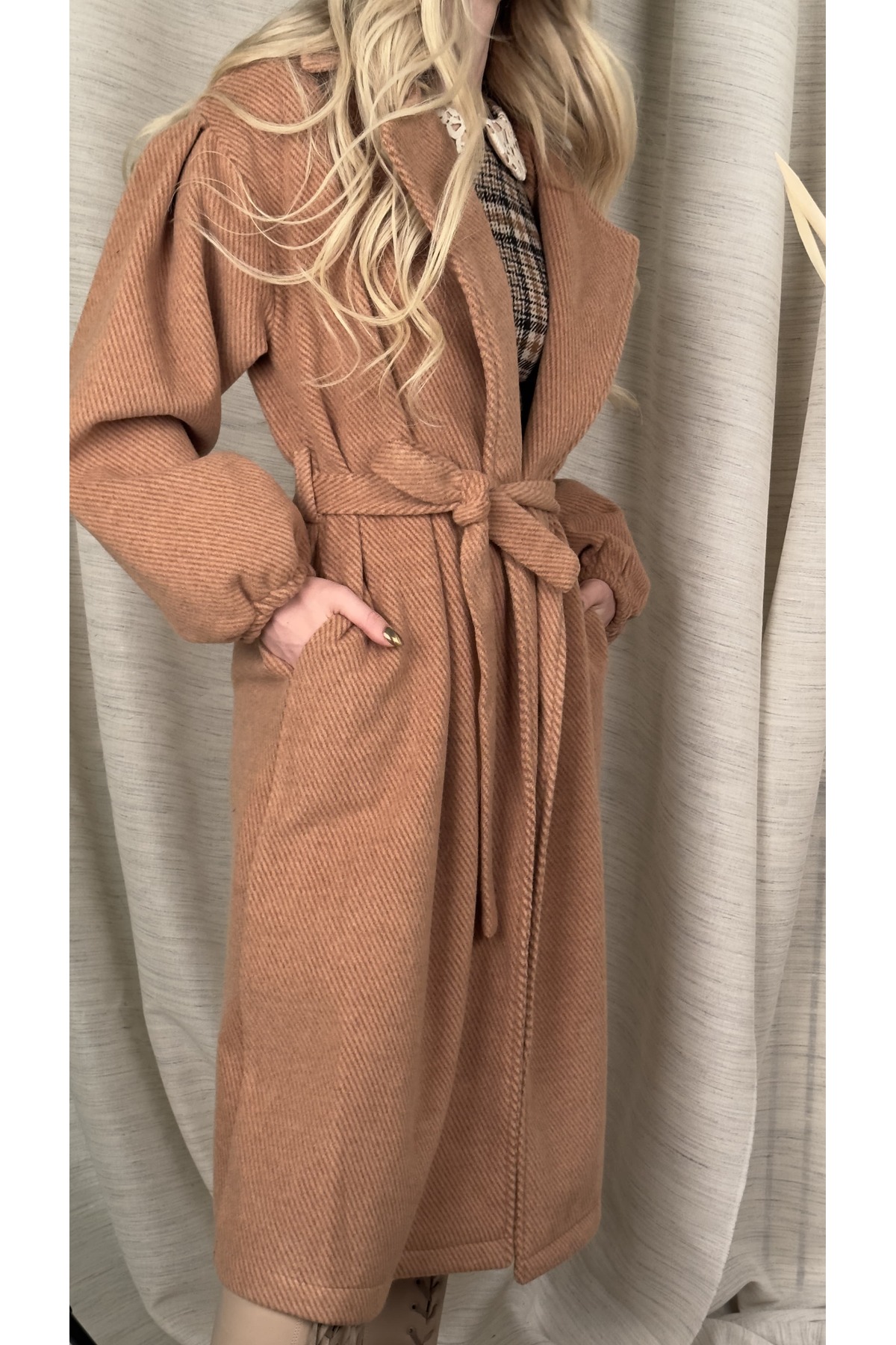 designhealer  Açık Kahve Kol Detaylı Kaban - Görsel 6