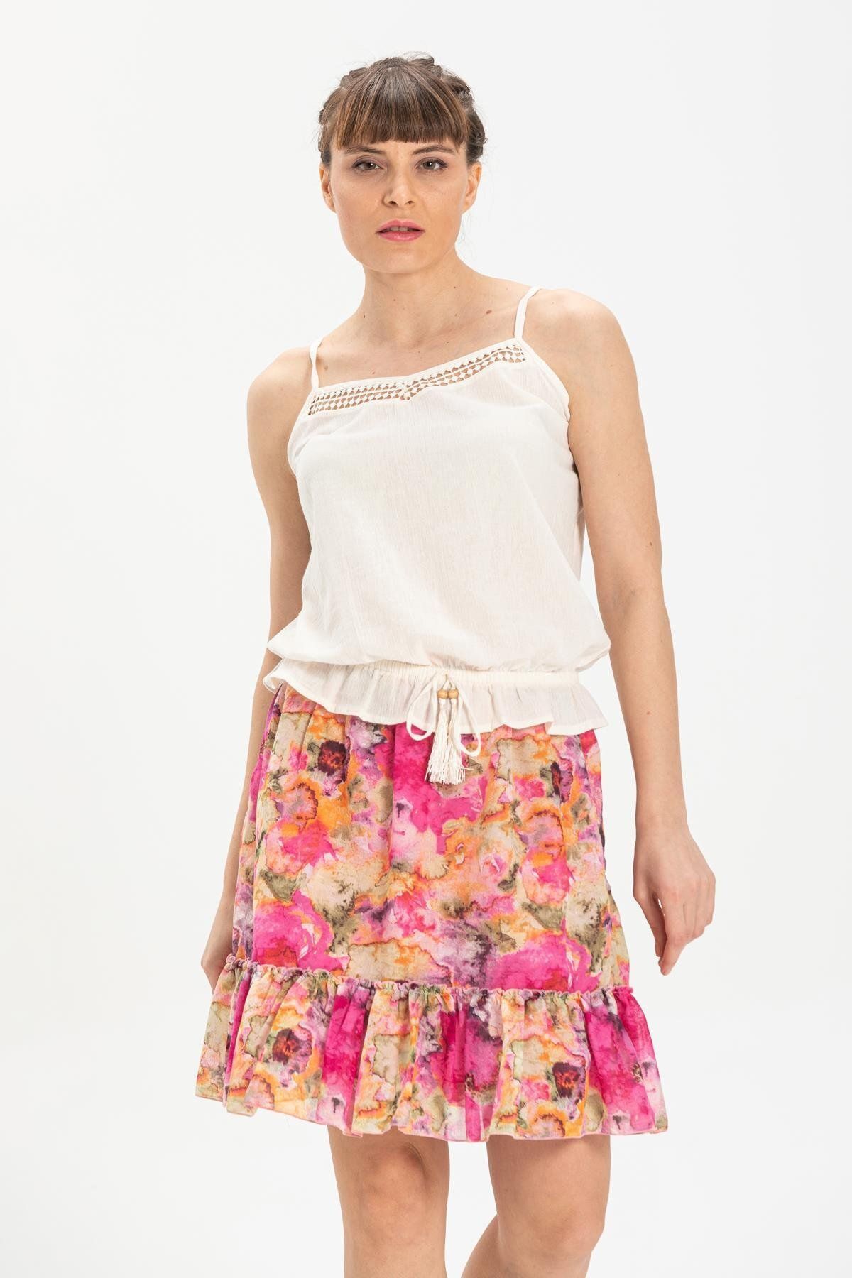 Eliş Şile Bezi-Nesrin Voile Short Summer Skirt Pink Pmb 5