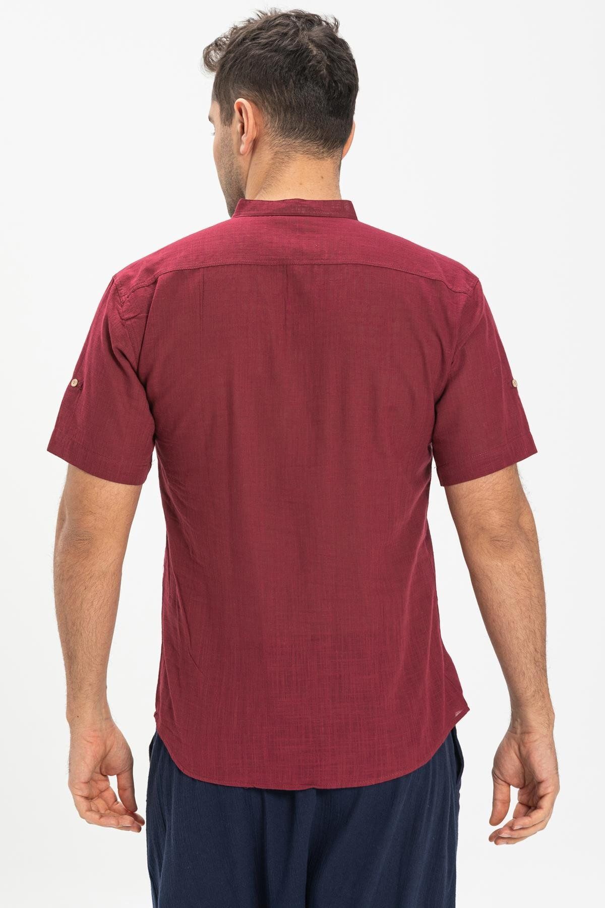 Eliş Şile Bezi-Tricou bărbați cu mânecă scurtă șile pânză Bodrum Roșu Claret închis 3068 2
