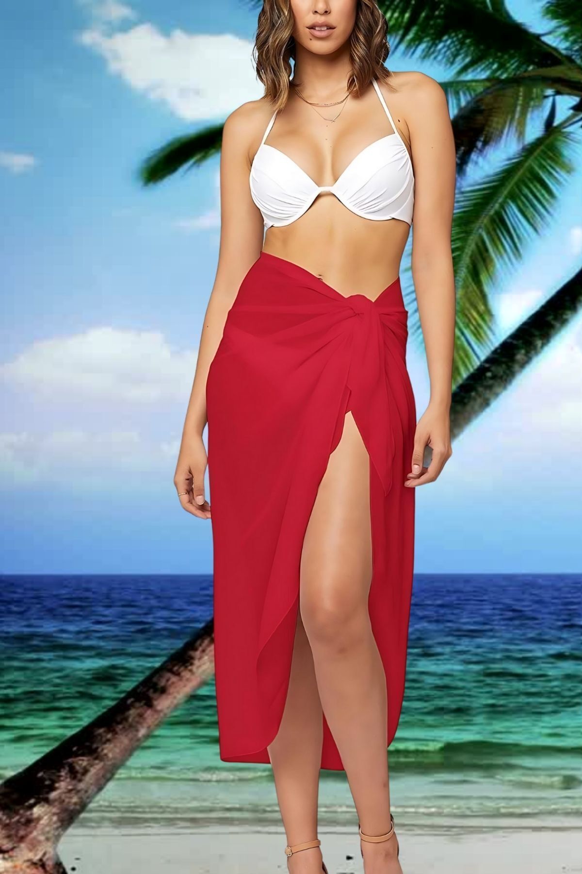 Tina Wear Top Costum De Baie Negru Din Jerseu Simplu Din Tul Lung Pareo Femeie - S/M