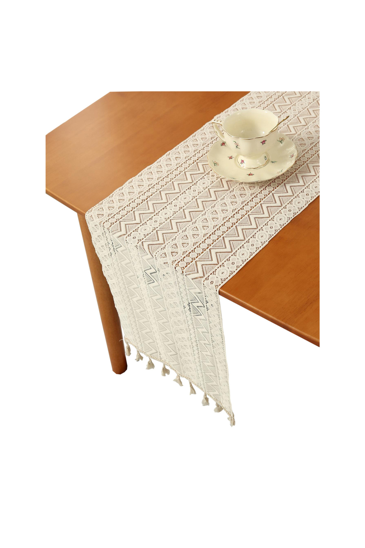 Choice-30x90cm khaki Beige Table Runner Lace Cotton Blended Fabric with Tassel For Coffee Table Decor Weddi 7