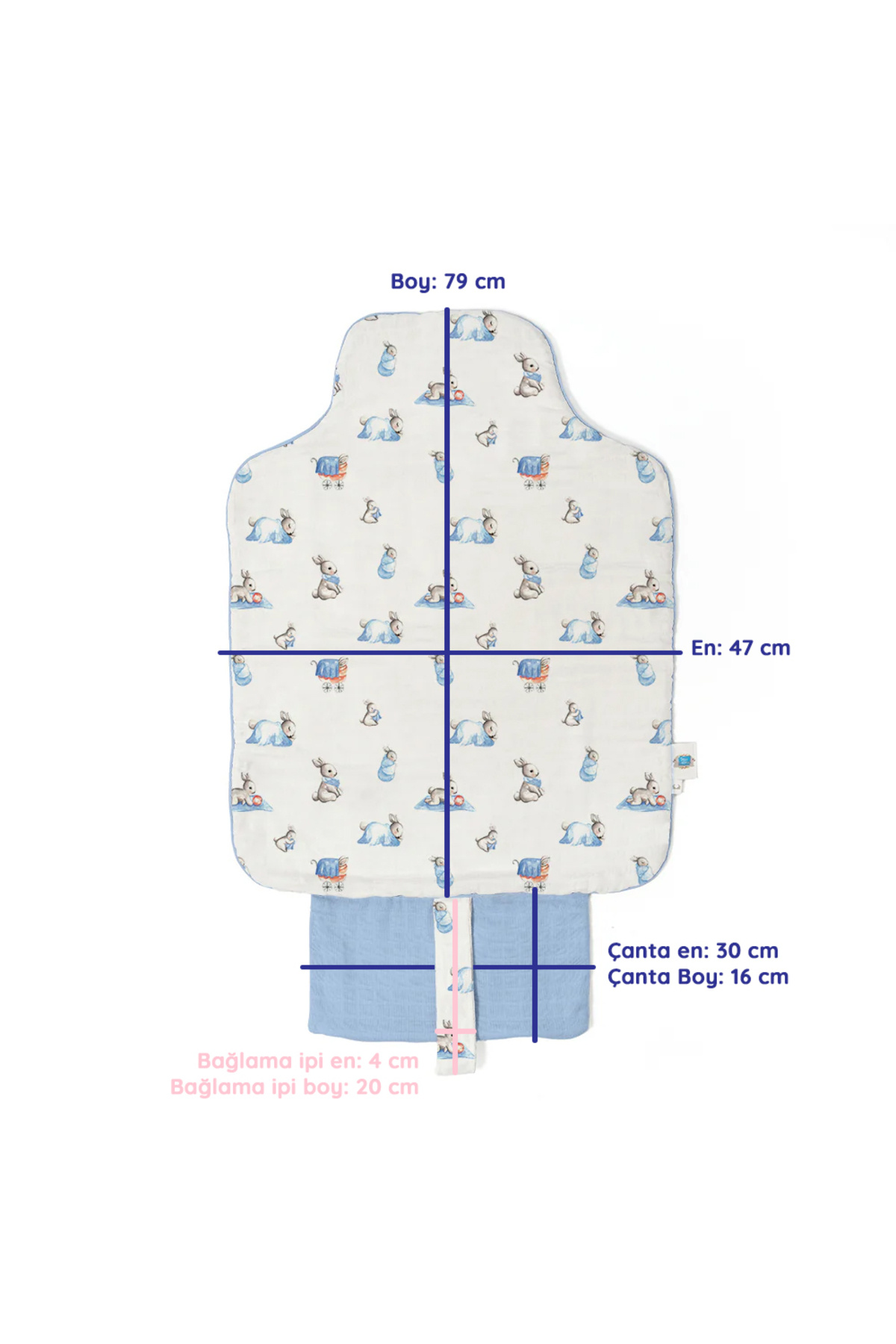 Deux Lapins %100 Pamuk Pratik Alt Değiştirme Matı - Rainbow Lapin Blue fotoğrafı 6 (önizleme)