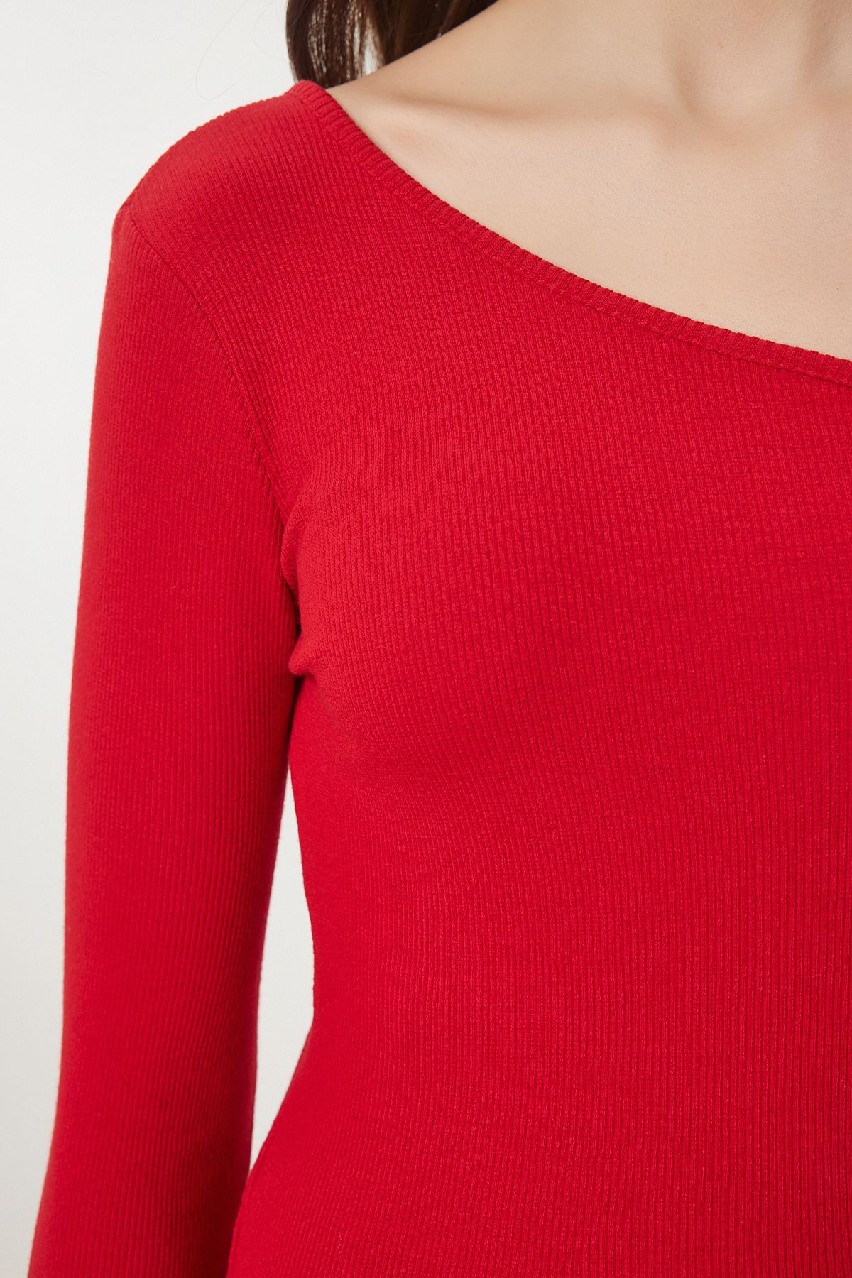 Lovelyİstanbul-Open Shoulder Ribbed 2-Piece Knitted Blouse Red Green Ltg0002 4