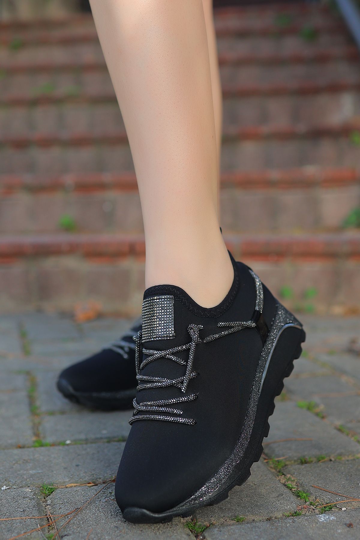 otuzbesshoes-Eyyen Stone Detailed Lace-Up Women's Sports Shoes 2