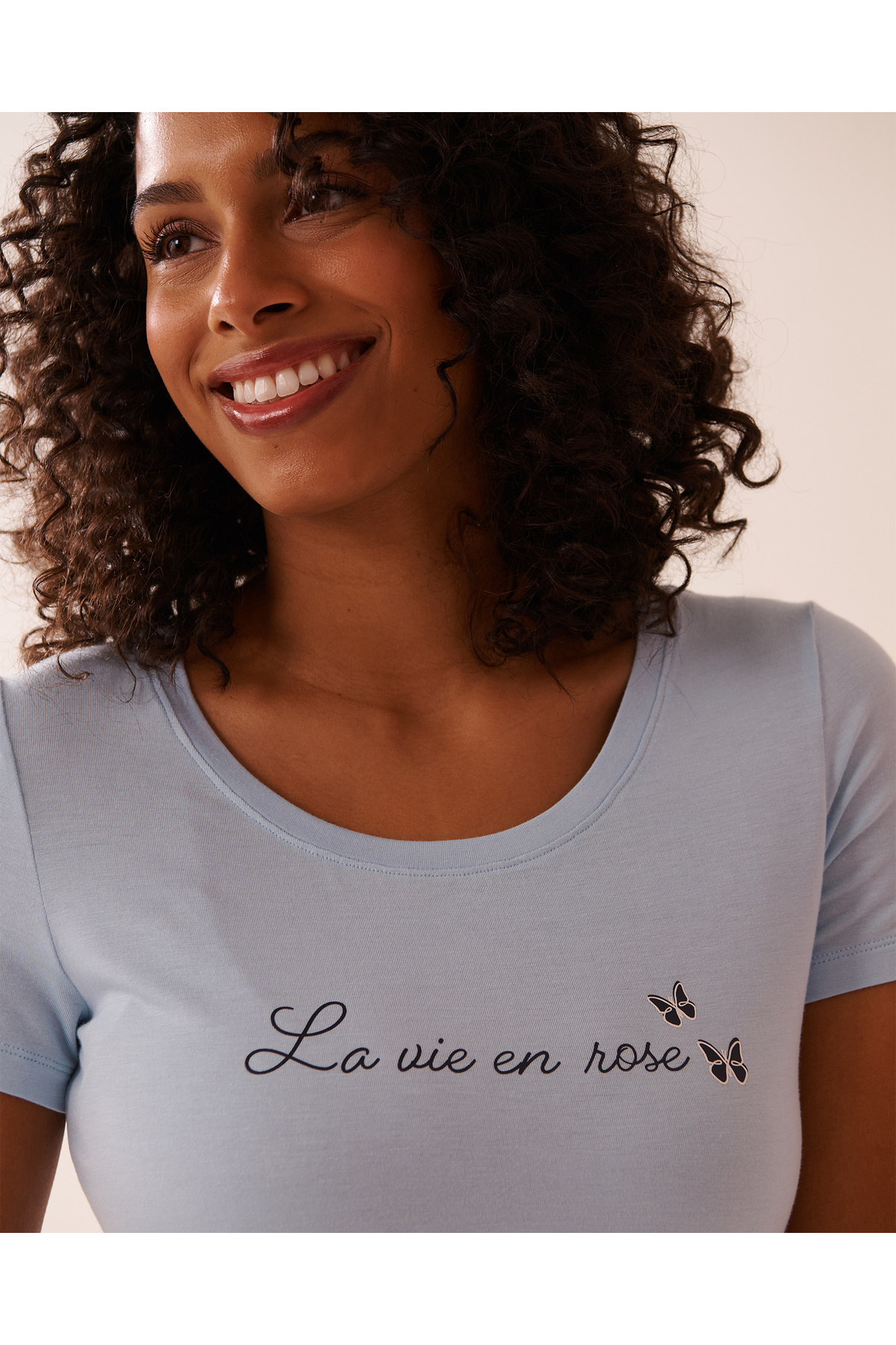 La Vie en Rose-Butterfly Print Soft Jersey Crew Neck T-shirt 3