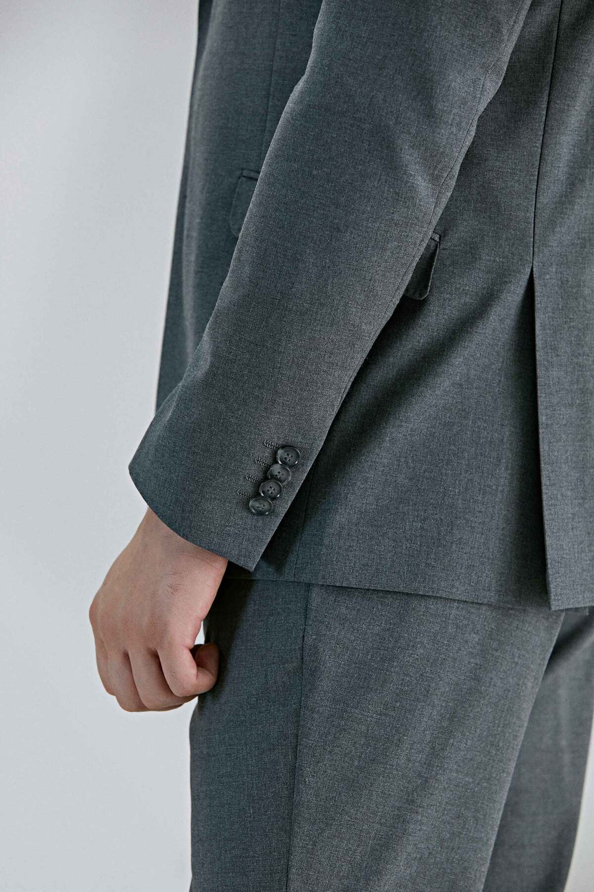 Slim Fit Gri Düz Yün Karişimli Takim Elbise — خاکستری 6TFF5UK00550M — تصویر 5 از 5