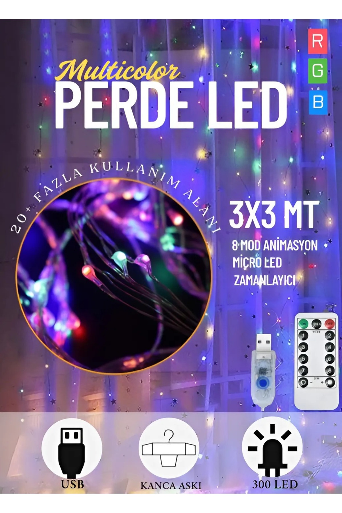 nextbuy Rgb Perde Led 3x3 Mt 300 Ledli 8 Modlu 10 Saçaklı Kumandalı ...
