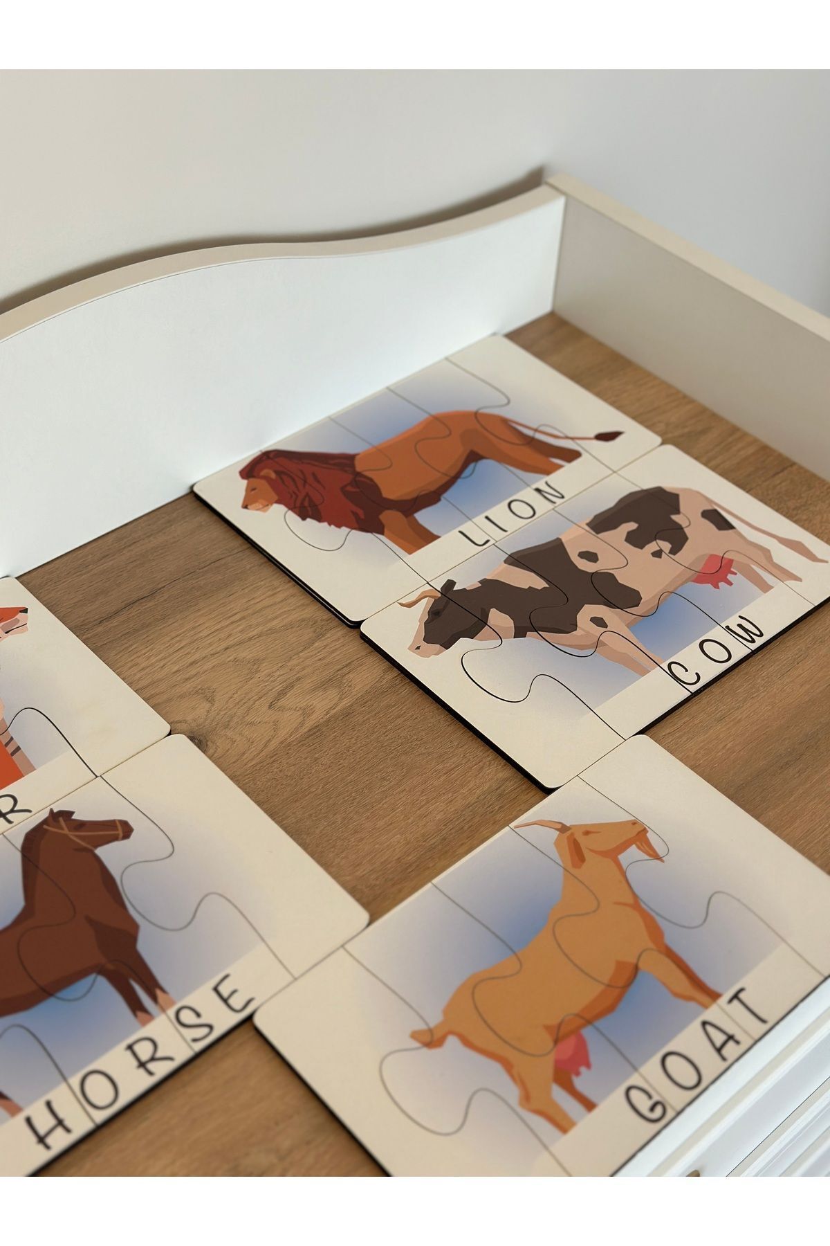 Karter İnovasyon-Animals English Puzzle Matching Card - Montessori Education Toy 4
