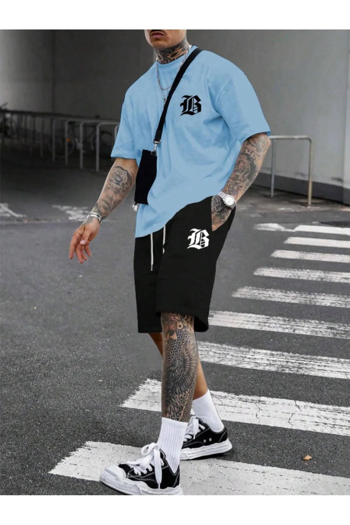 NO 601 Set De Pantaloni Scurți Din Bumbac Pieptănat Negru Pentru Bărbați Masculin - S