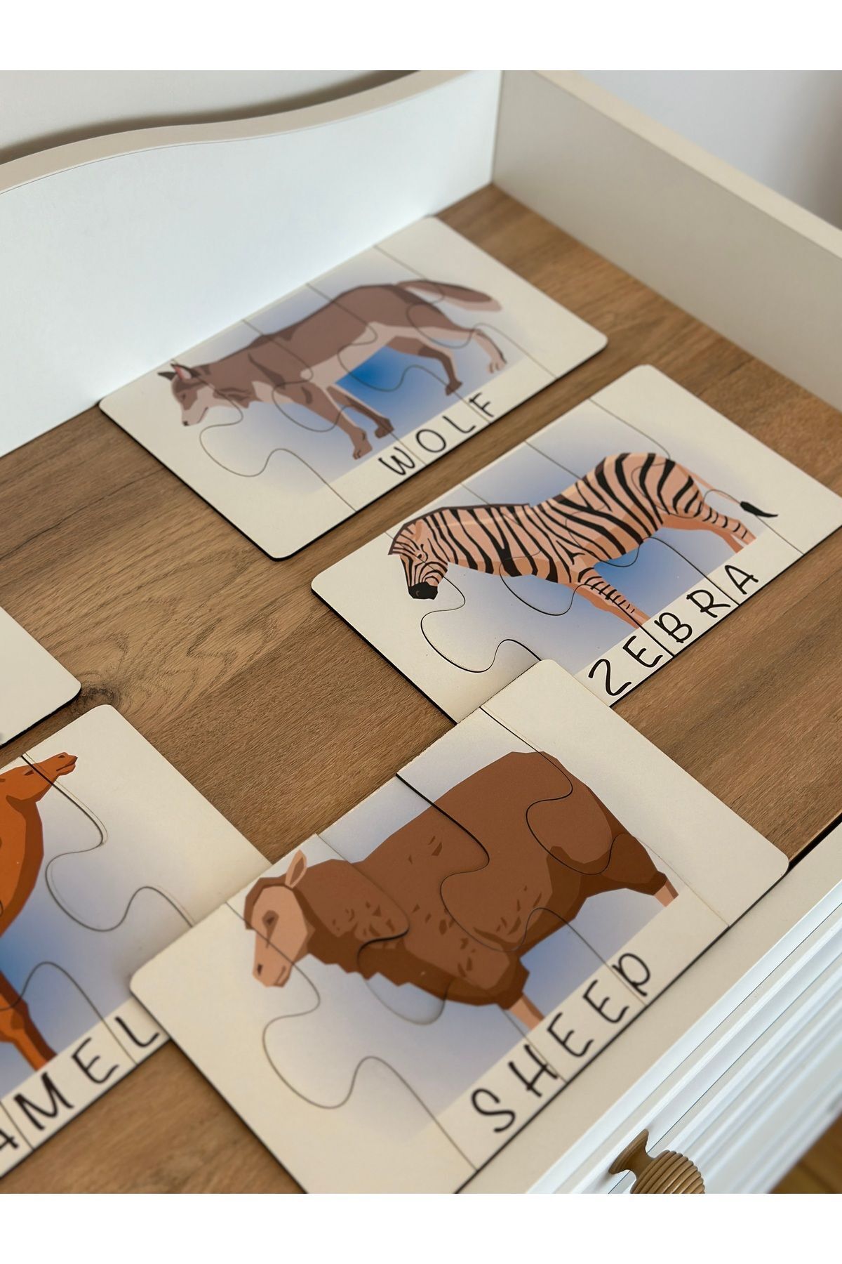 Karter İnovasyon-Animals English Puzzle Matching Card - Montessori Education Toy 1
