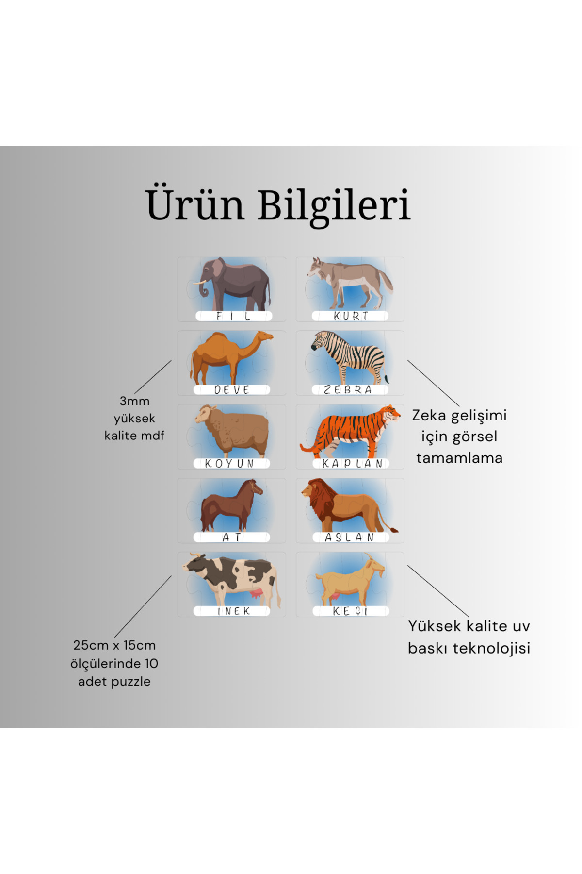 Karter İnovasyon Hayvanlar Öğrenme Eşleme Puzzle Kartı, Puzzle Eğitici Oyuncak, Montessori Eğitim Oyuncak, Motor Zeka fotoğrafı 7 (önizleme)