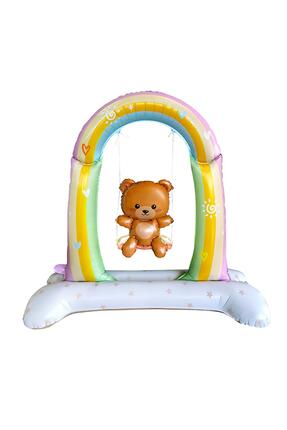 Patladı Gitti Salıncakta Sallanan Ayıcık Folyo Balon Ayaklı Baby Shower Balon