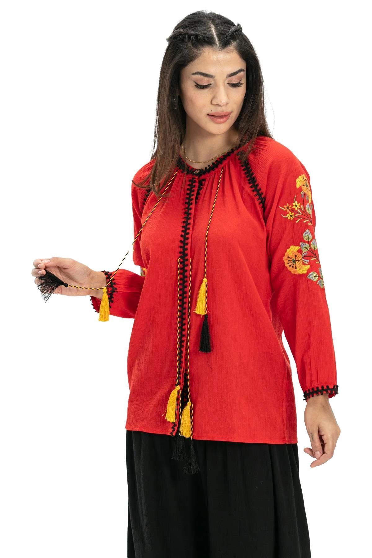 Eliş Şile Bezi-Long Sleeve Şile Cloth - Nigar Summer Blouse (Red / Krmz) 5