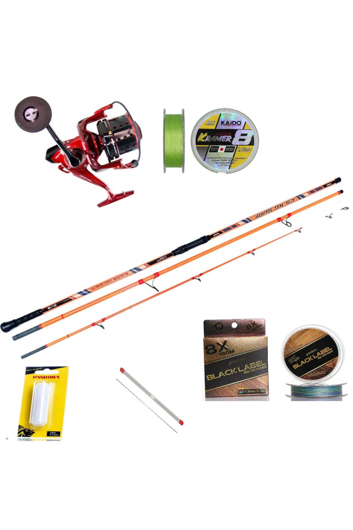ست چوب ماهیگیری CS X6 + RED SURF 8000 مجموعه گشت و گذار BAUER