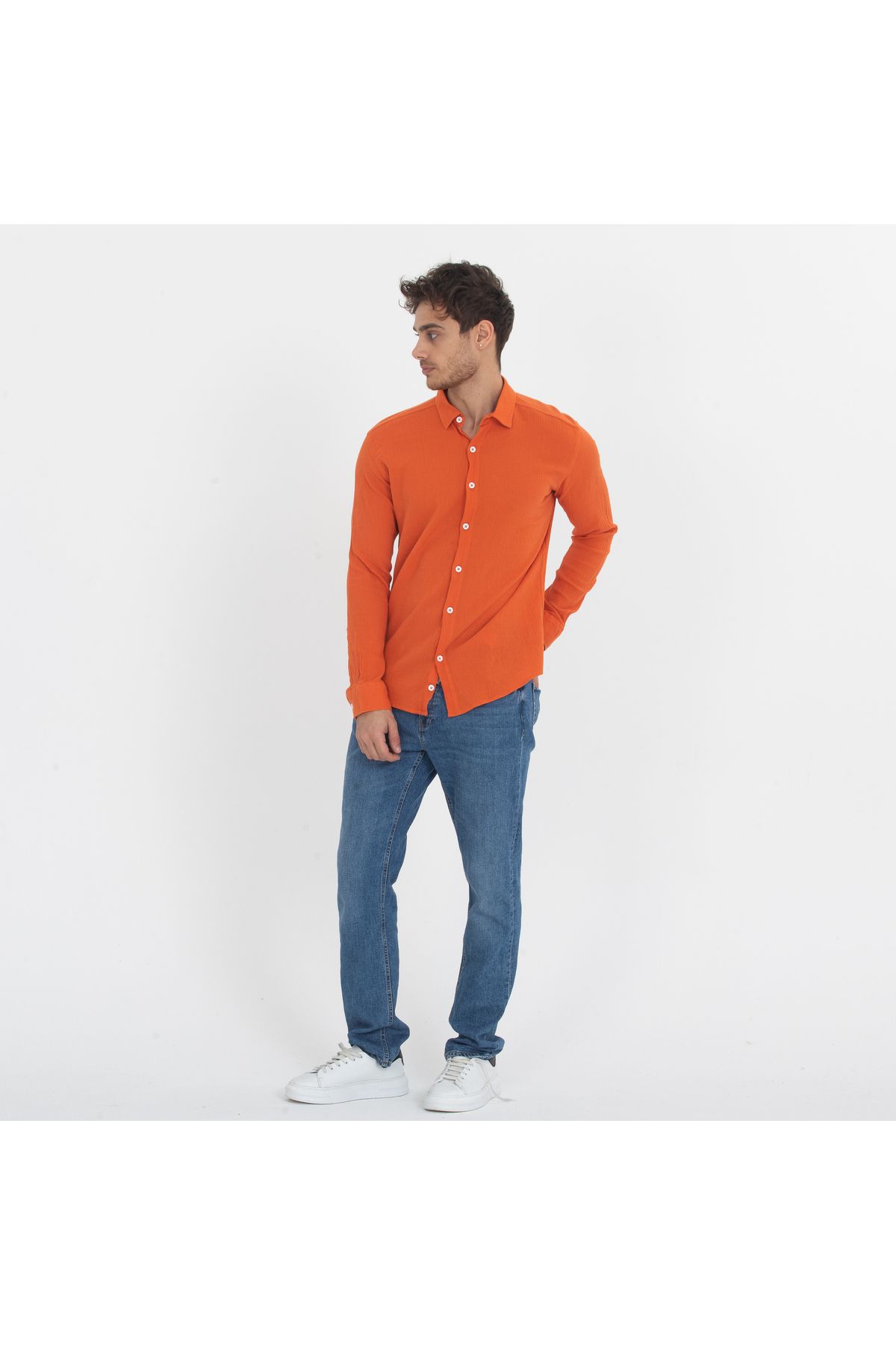Klothy-Men's Cotton Washed Regular Fit Shirt 2593 5