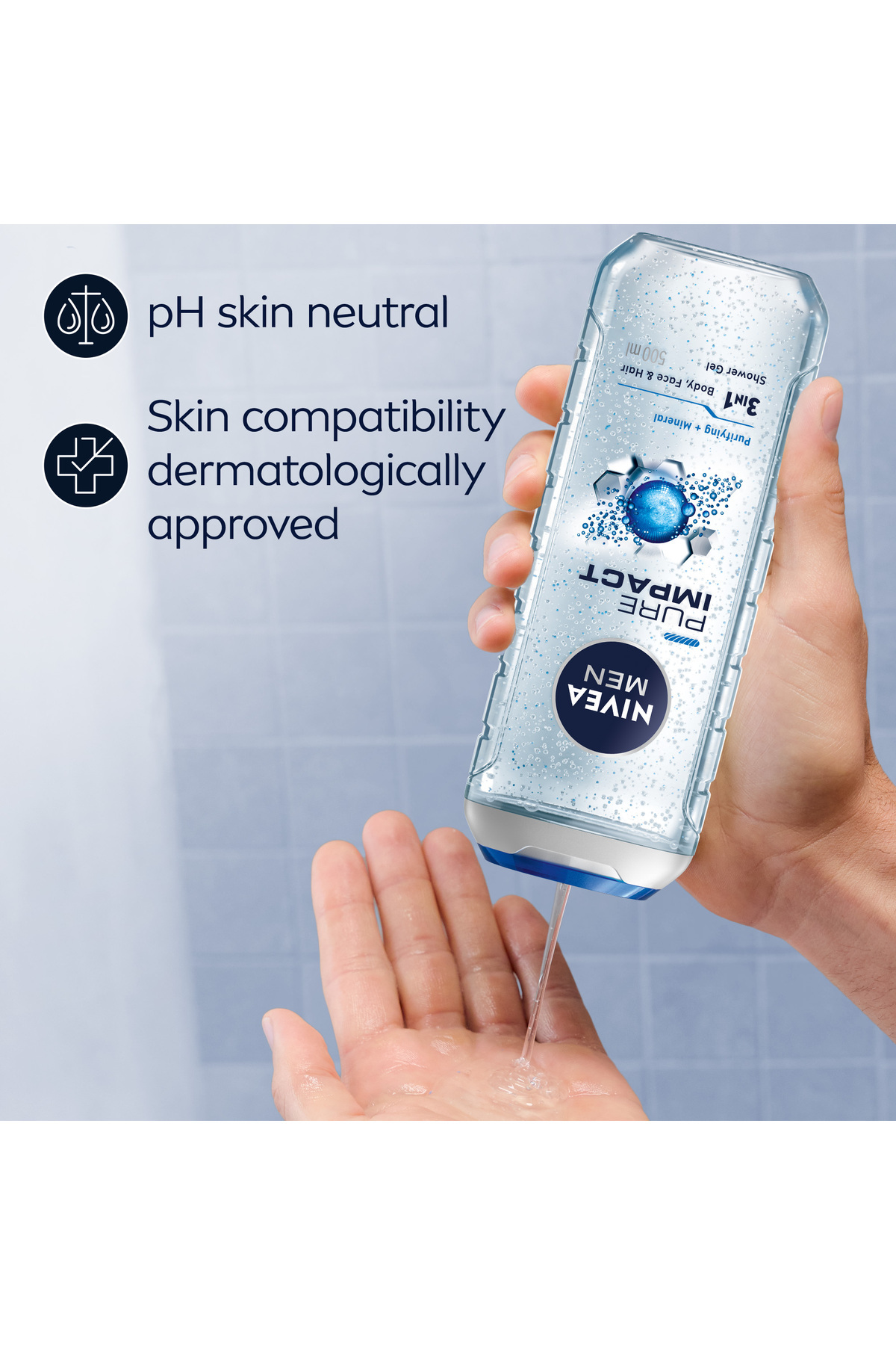 NIVEA-MEN Pure Impact Shower Gel 3in1, Fresh Scent, 500ml, Pack of 2 5
