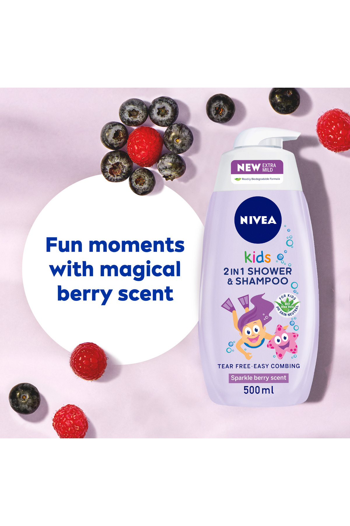 NIVEA-2in1 Kids Shower & Shampoo with Bio Aloe Vera, Berry Scent, 500ml 5