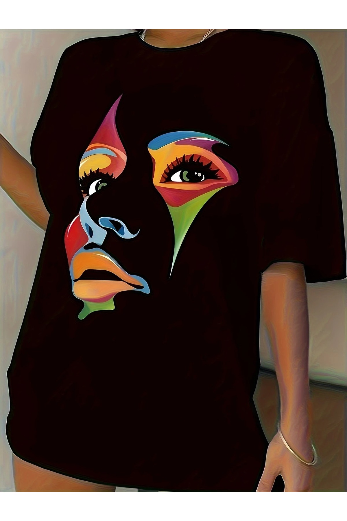 LAND MODA Sportska ležerna odjeća veće veličine T-shirt za žene, apstraktni p...
