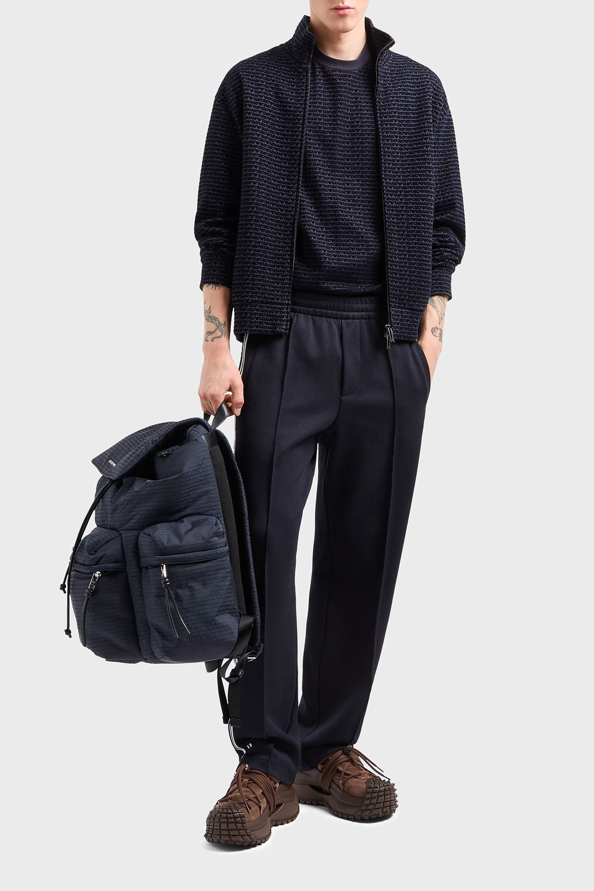 شلوار نخی با تناسب اندام راست راه راه با جزئیات شلوار مردانه EM001111 AF13488 U Emporio Armani