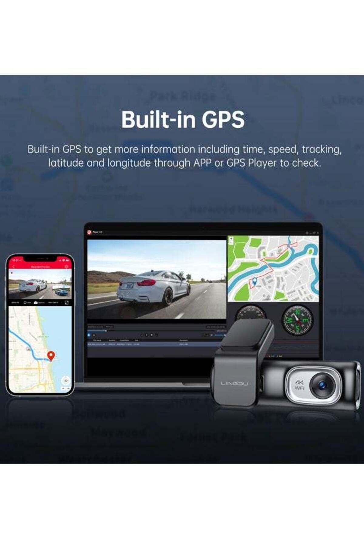 Generic-LINGDU D600 4K Car Dash Cam Front and Rear 170 Degree Wide View Angle Built-in 5GHz WiFi 4