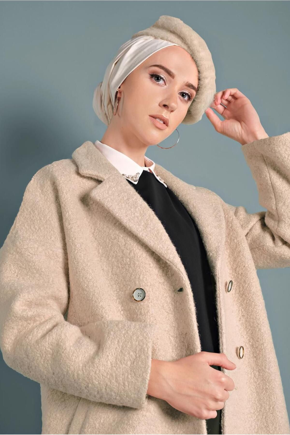 مانتو دکمه دار کلاسیک 90073 Alvina