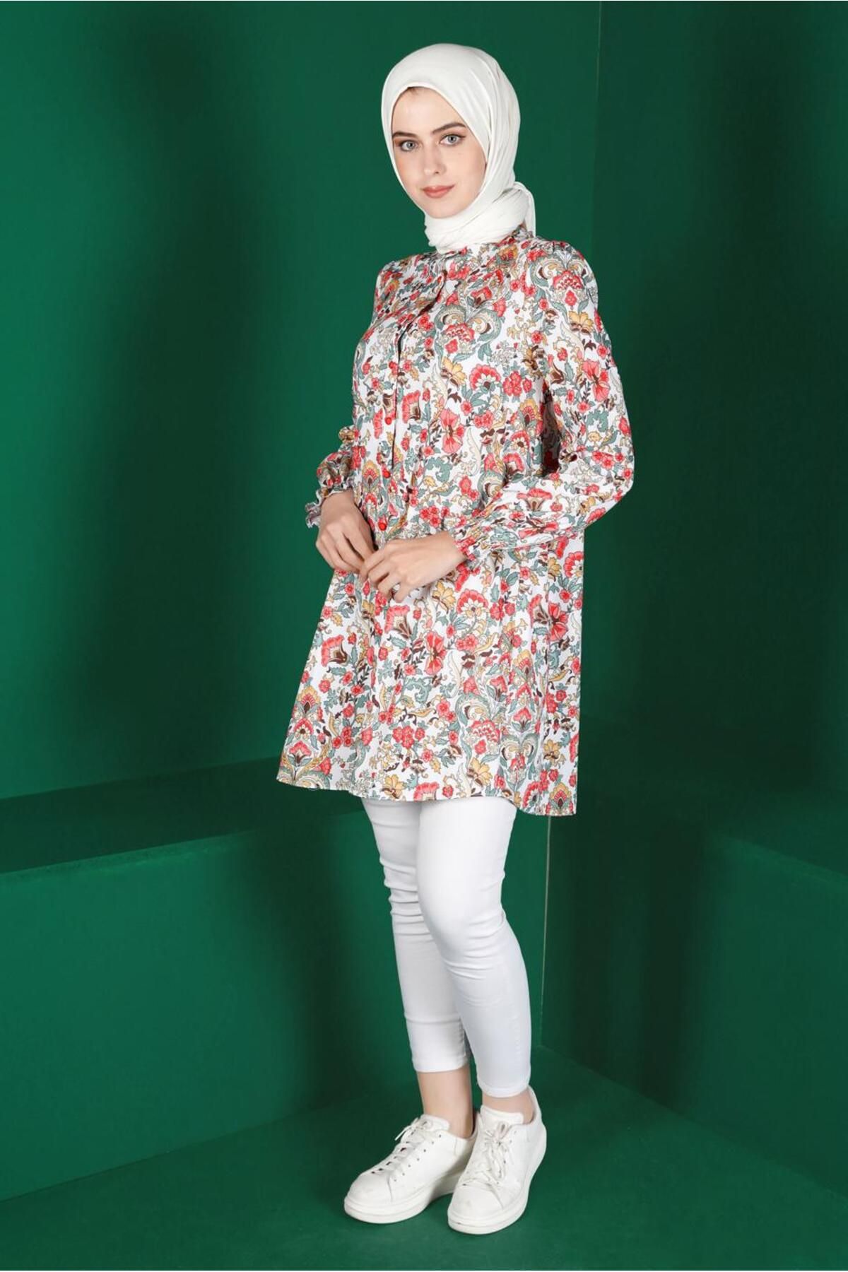 تونیک دکمه دار طرح دار گلدار 42912 Alvina
