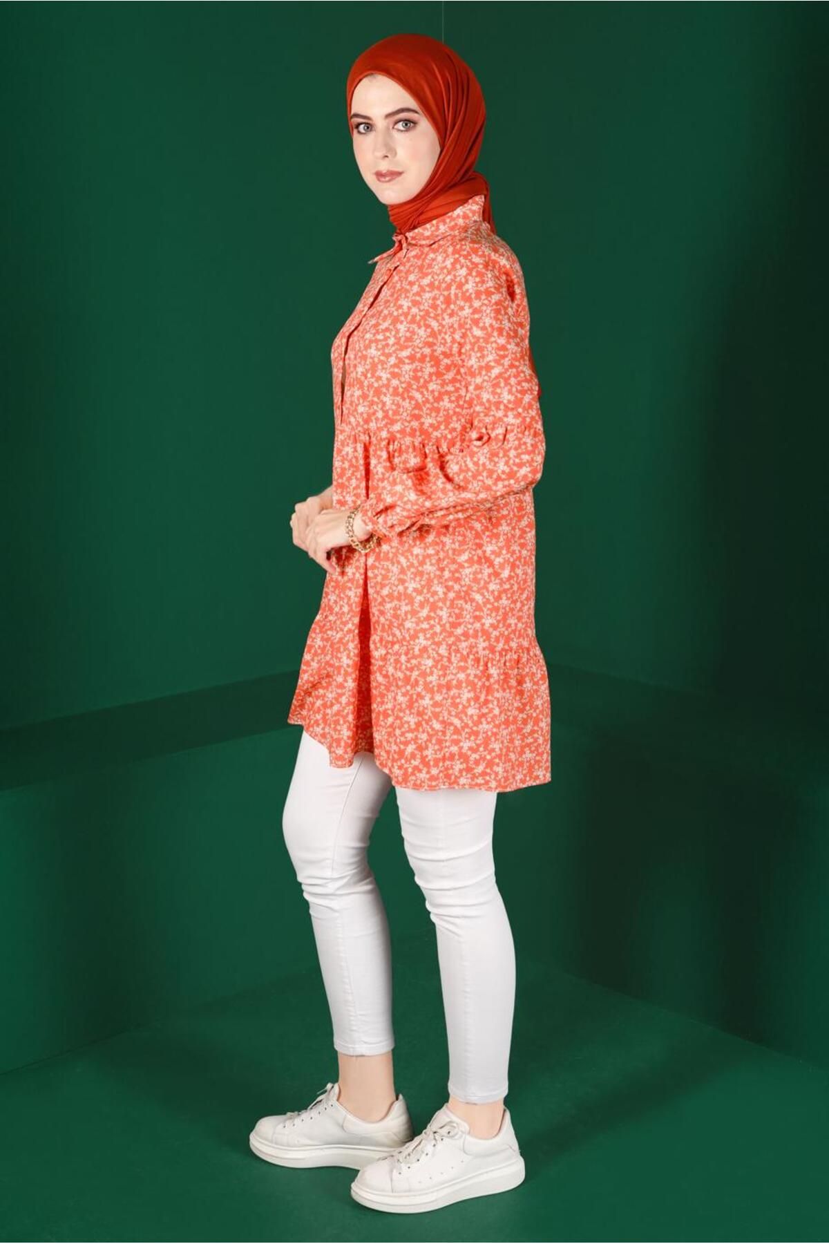 Alvina-42876 Model Flower Patterned Buttoned Tunic 2
