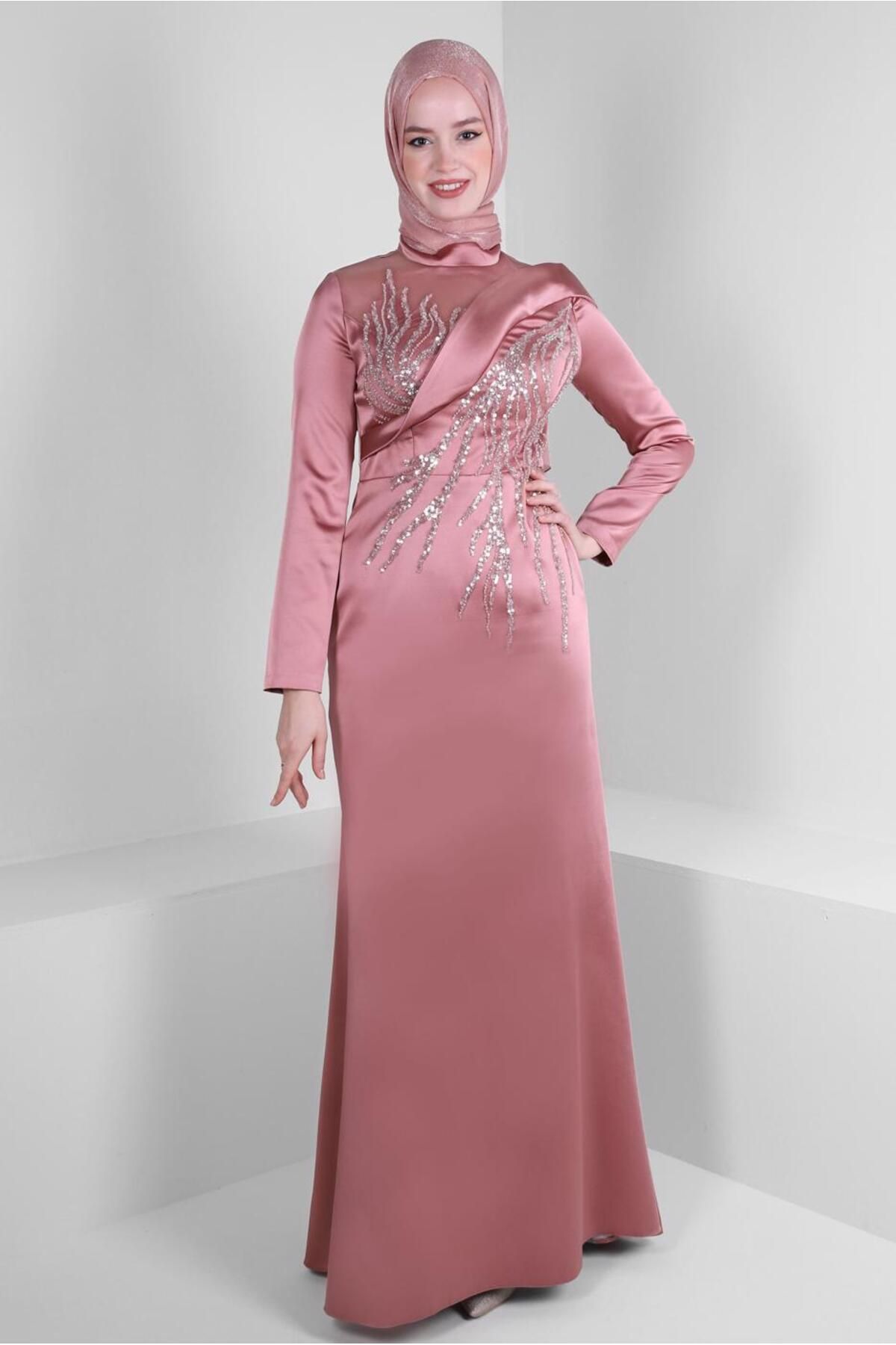 لباس شب ساتن دوزی شده پولک دوزی 50361 Alvina