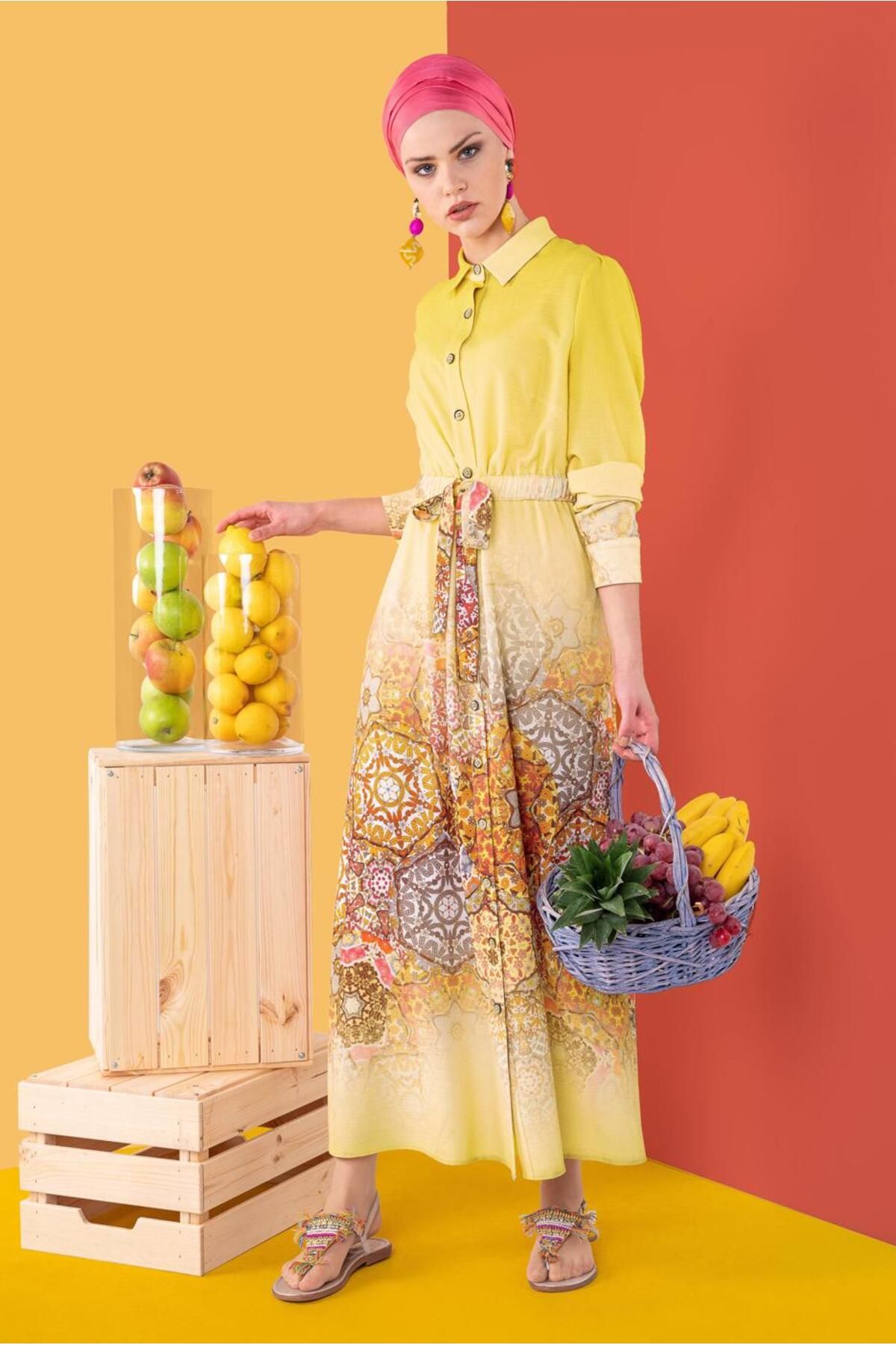 تونیک بلند طرح کمربند 4049 Alvina